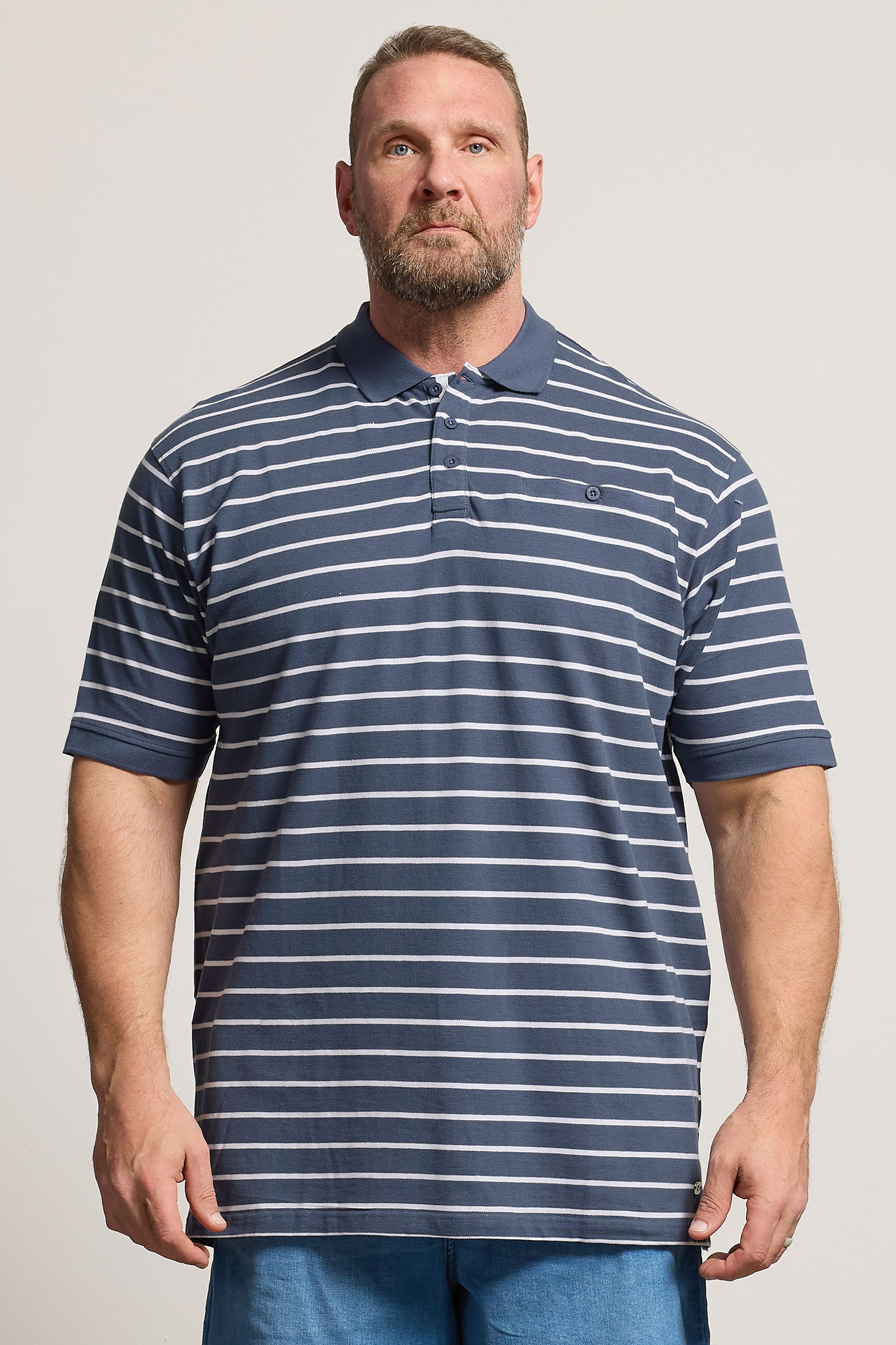 KAM Big & Tall Vintage Indigo Blue Stripe Print Polo Shirt | BadRhino 3