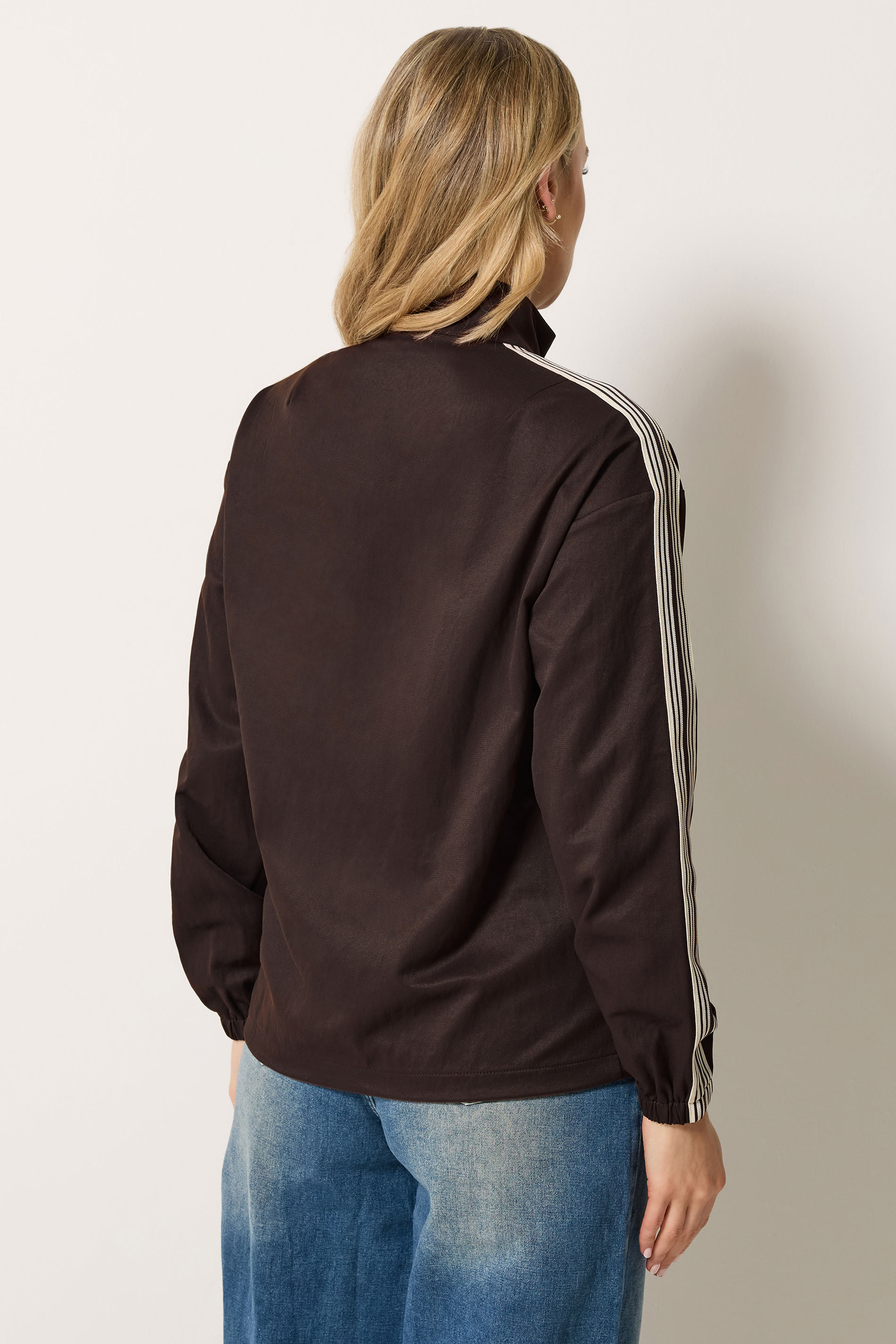LTS Tall Women's Chocolate Brown Side Stripe Cotton Funnel Neck Jacket | Long Tall Sally 4