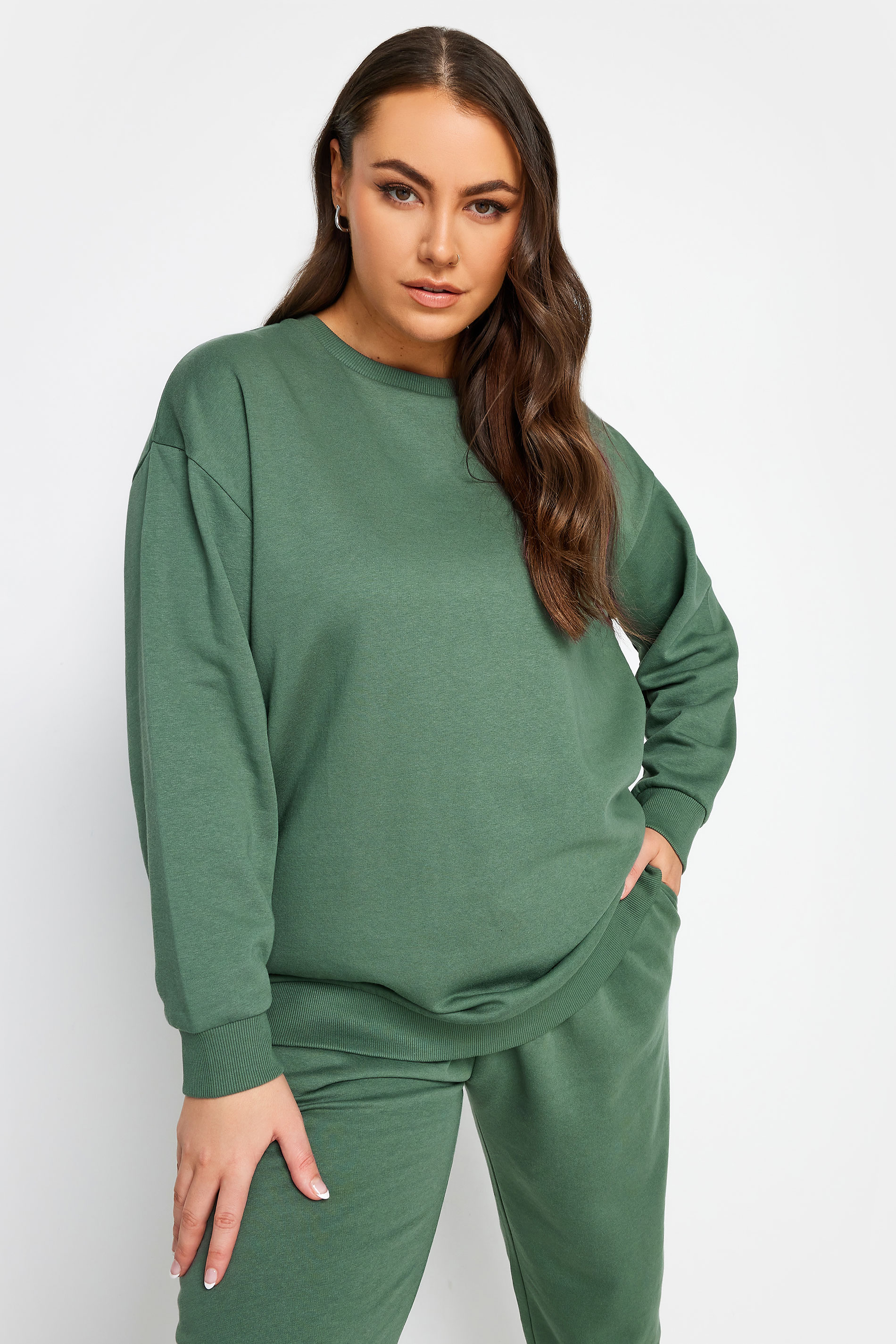 YOURS Plus Size Green Crew Neck Sweatshirt | Yours Clothing 1
