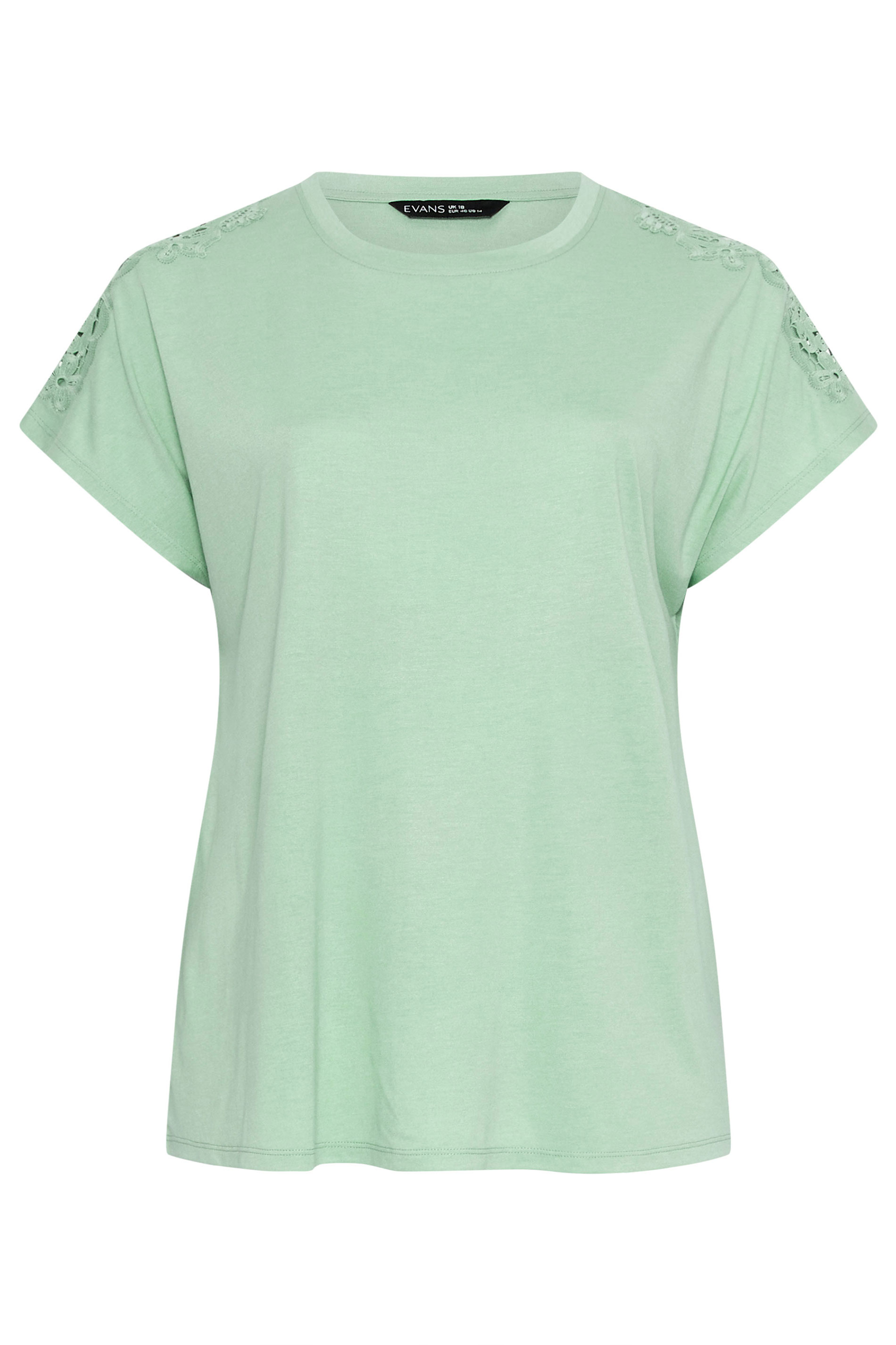 EVANS Plus Size Sage Green Crochet Shoulder Modal T-Shirt | Evans  5