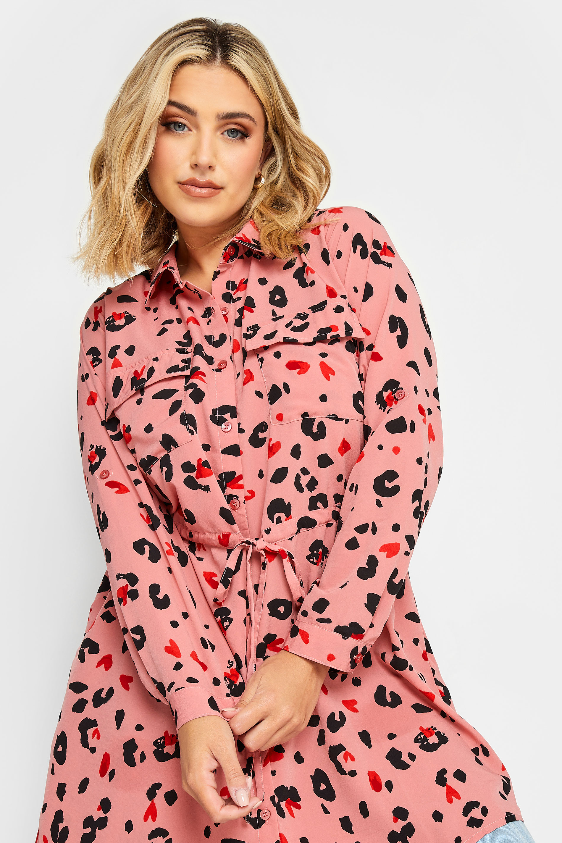 YOURS Plus Size Pink Animal Print Utility Tunic Shirt | Yours Clothing