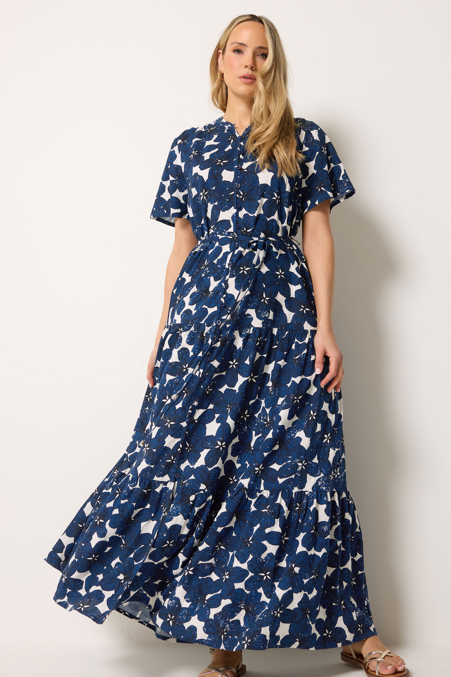LTS Tall Women's Indigo Blue Floral Tie Waist Maxi Dress | Long Tall Sally 1
