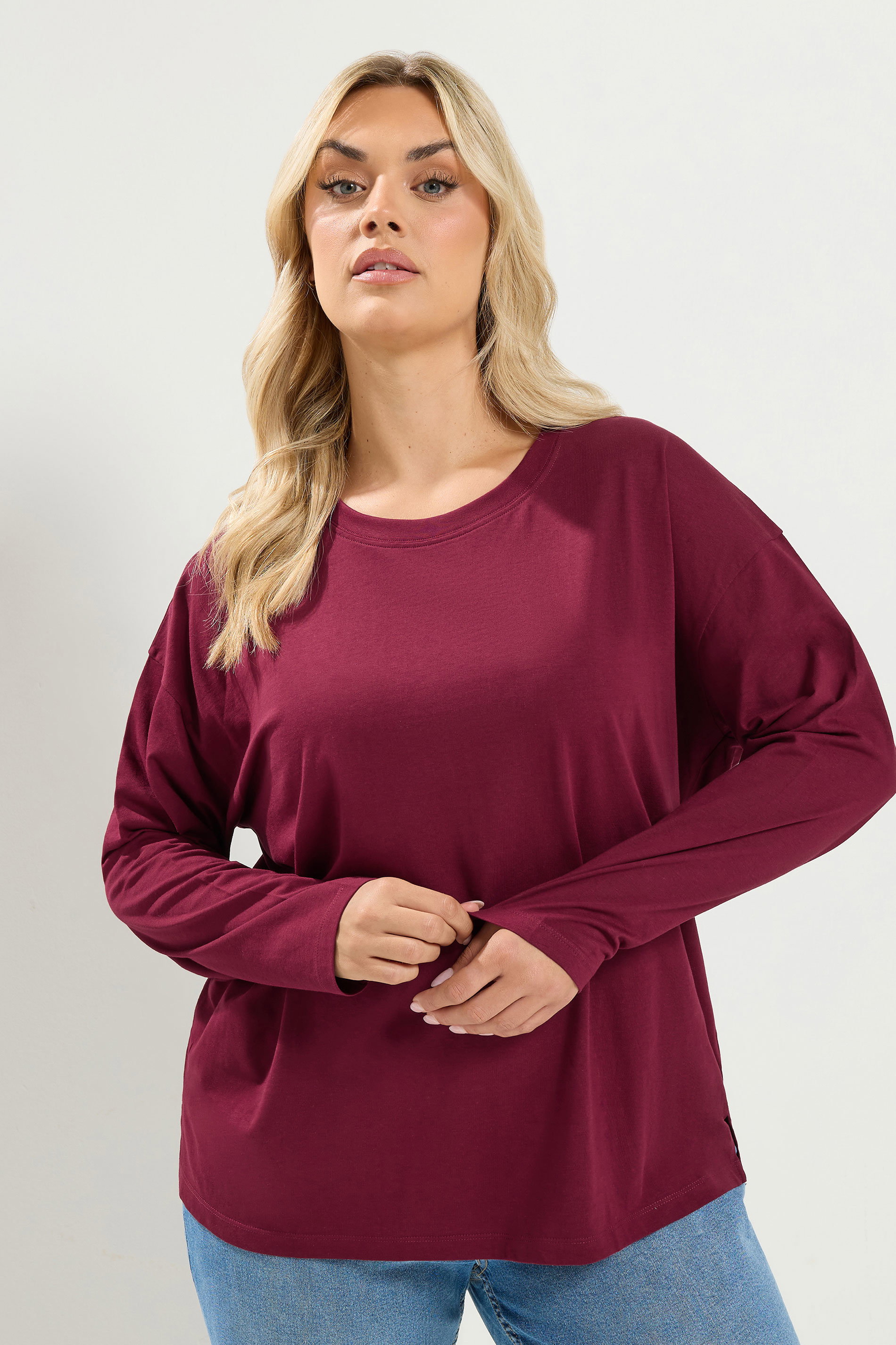 YOURS Plus Size Red Oversized Long Sleeve Top | Yours Clothing 3