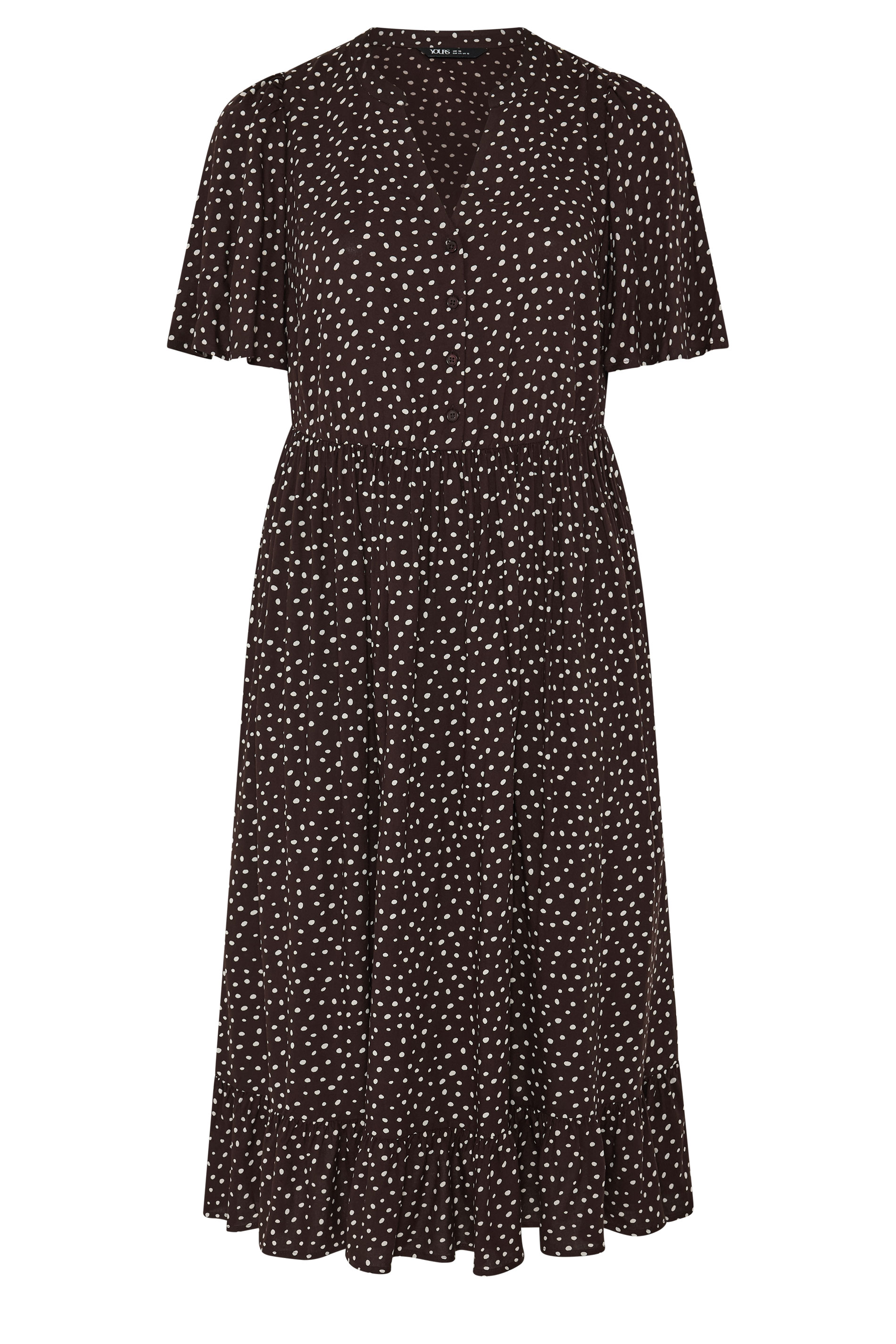 YOURS Plus Size Brown Spot Print Notch Neck Maxi Dress | Yours Clothing 5