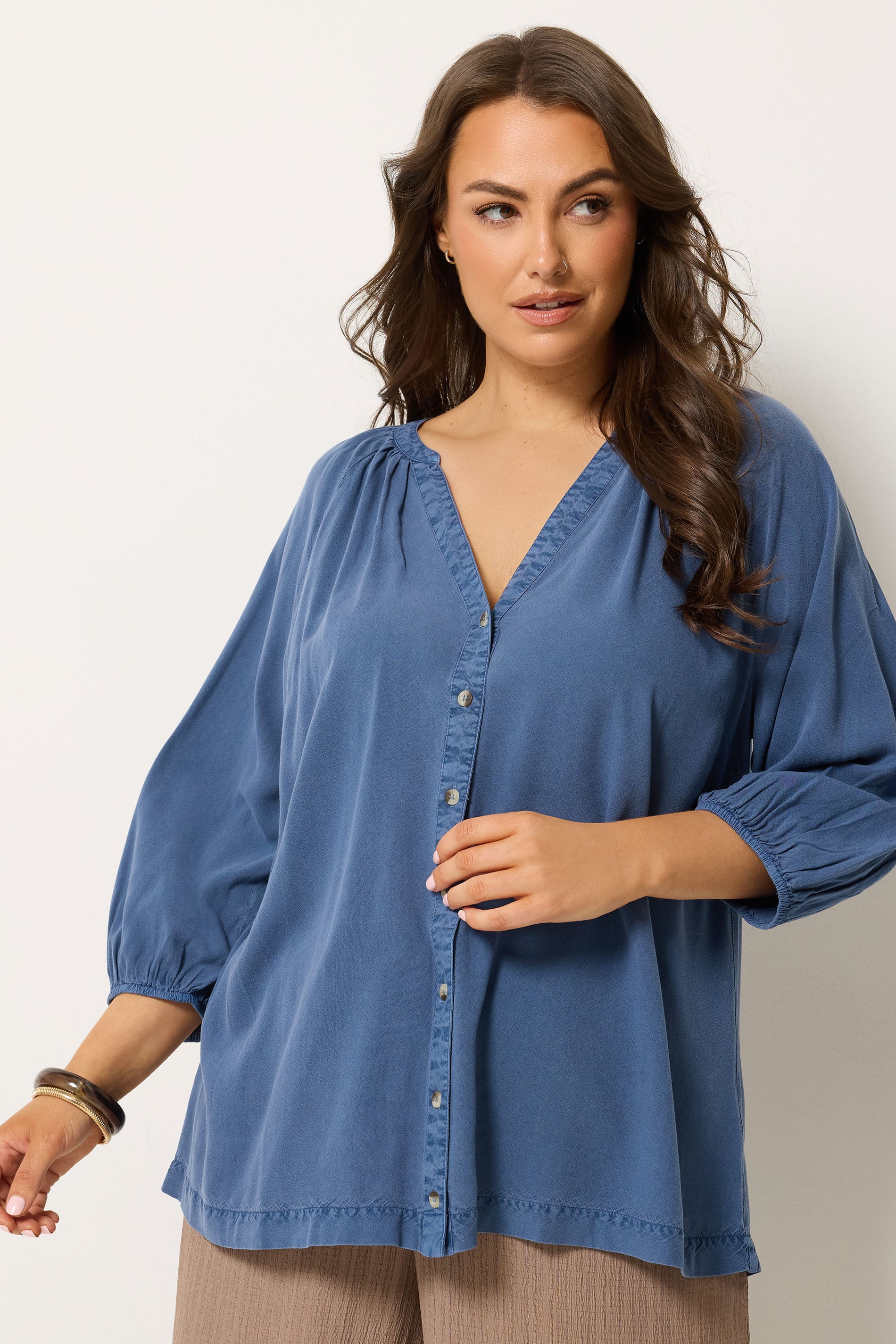 YOURS Plus Size Blue Chambray Blouse | Yours Clothing 3