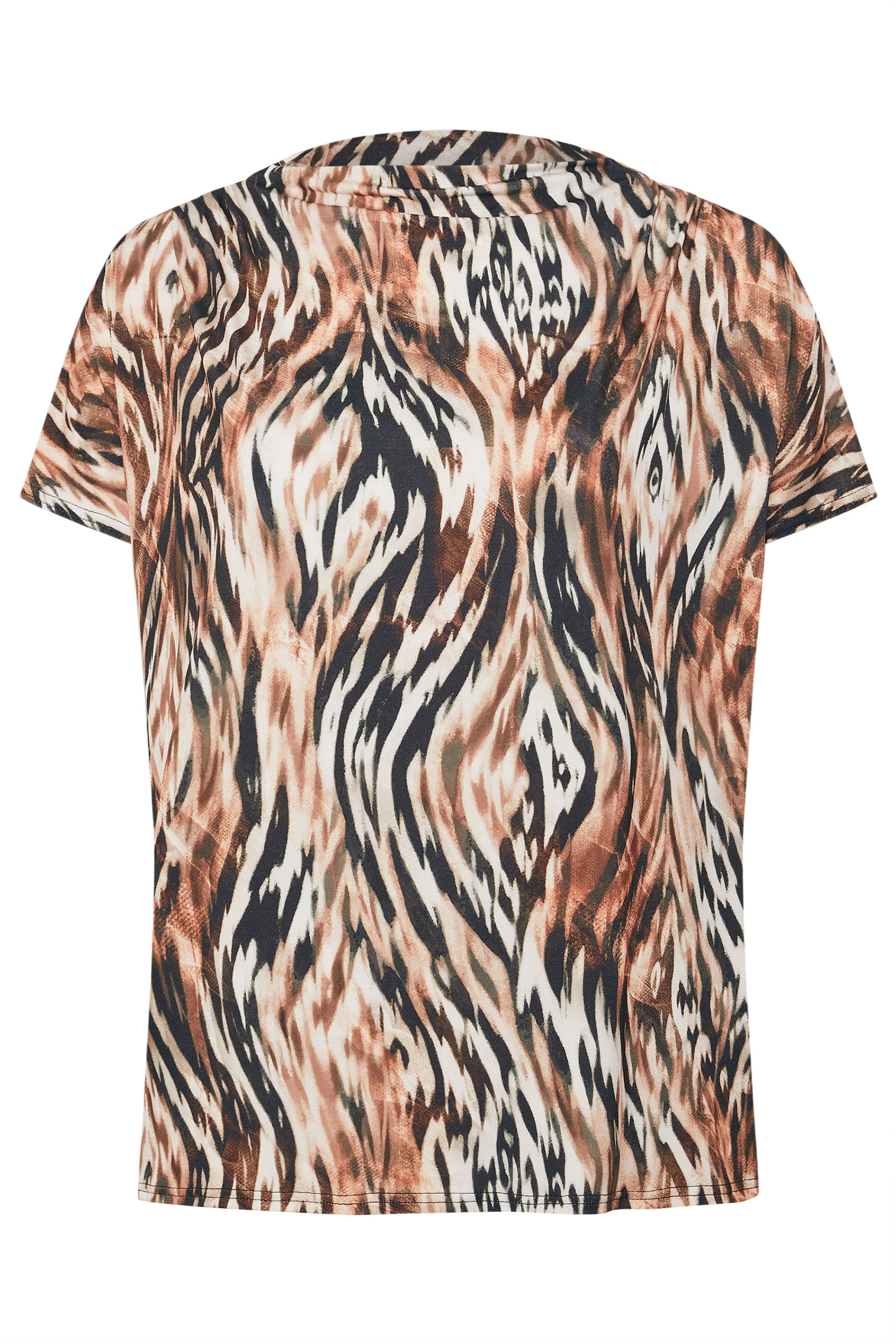 YOURS LONDON Plus Size Brown Zebra Drape Shoulder Top | Yours Clothing 5