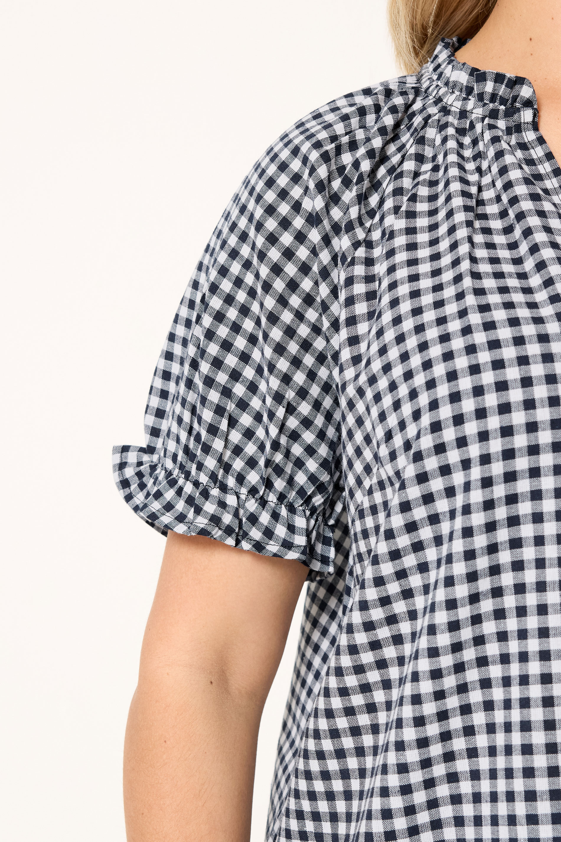 YOURS Plus Size Navy Blue Gingham Notch Neck Blouse | Yours Clothing 4
