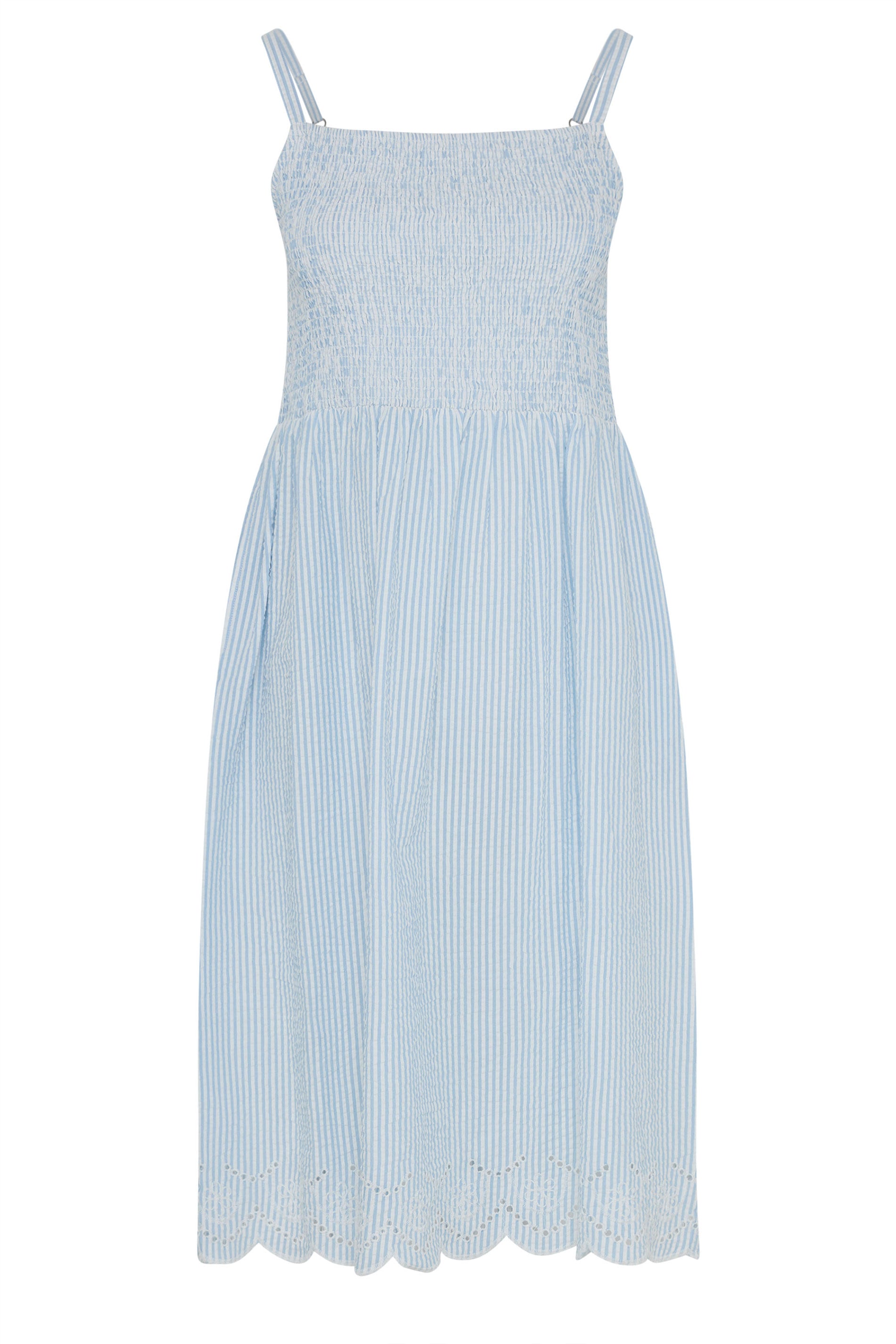 YOURS Plus Size Blue Stripe Shirred Dress | Yours Clothing 5