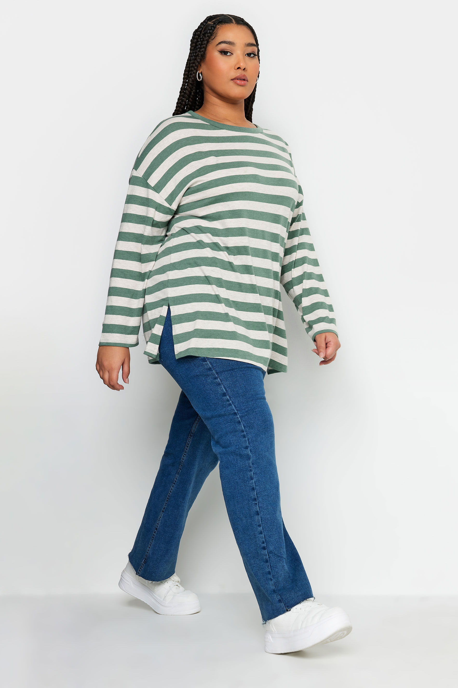 YOURS Plus Size Green Stripe Print Top | Yours Clothing