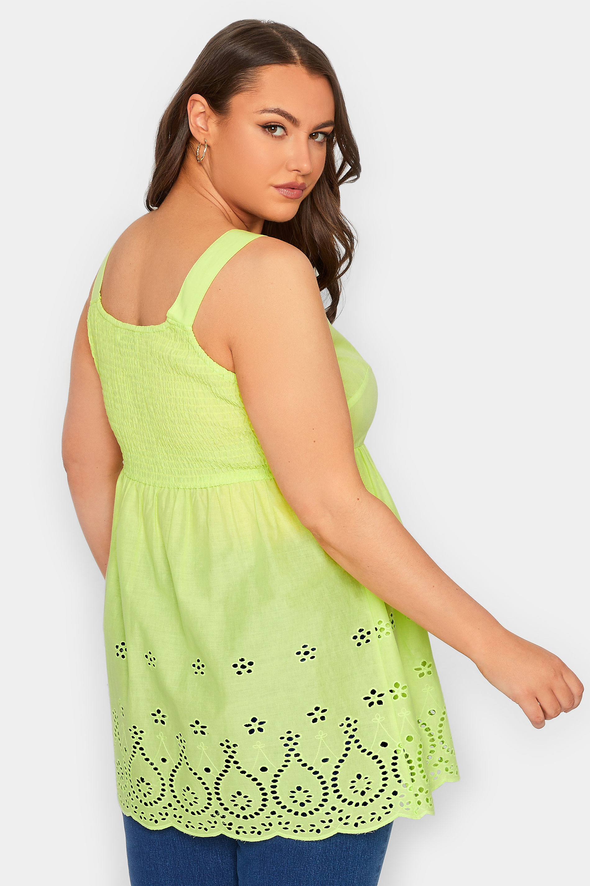 YOURS Plus Size Lime Green Broderie Anglaise Vest Top | Yours Clothing 3
