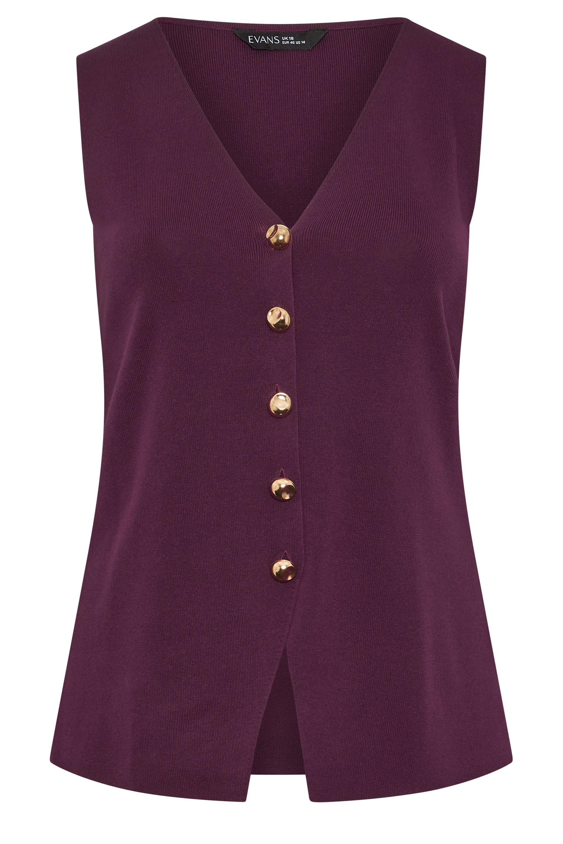 EVANS Plus Size Plum Purple Knitted Waistcoat | Evans 5