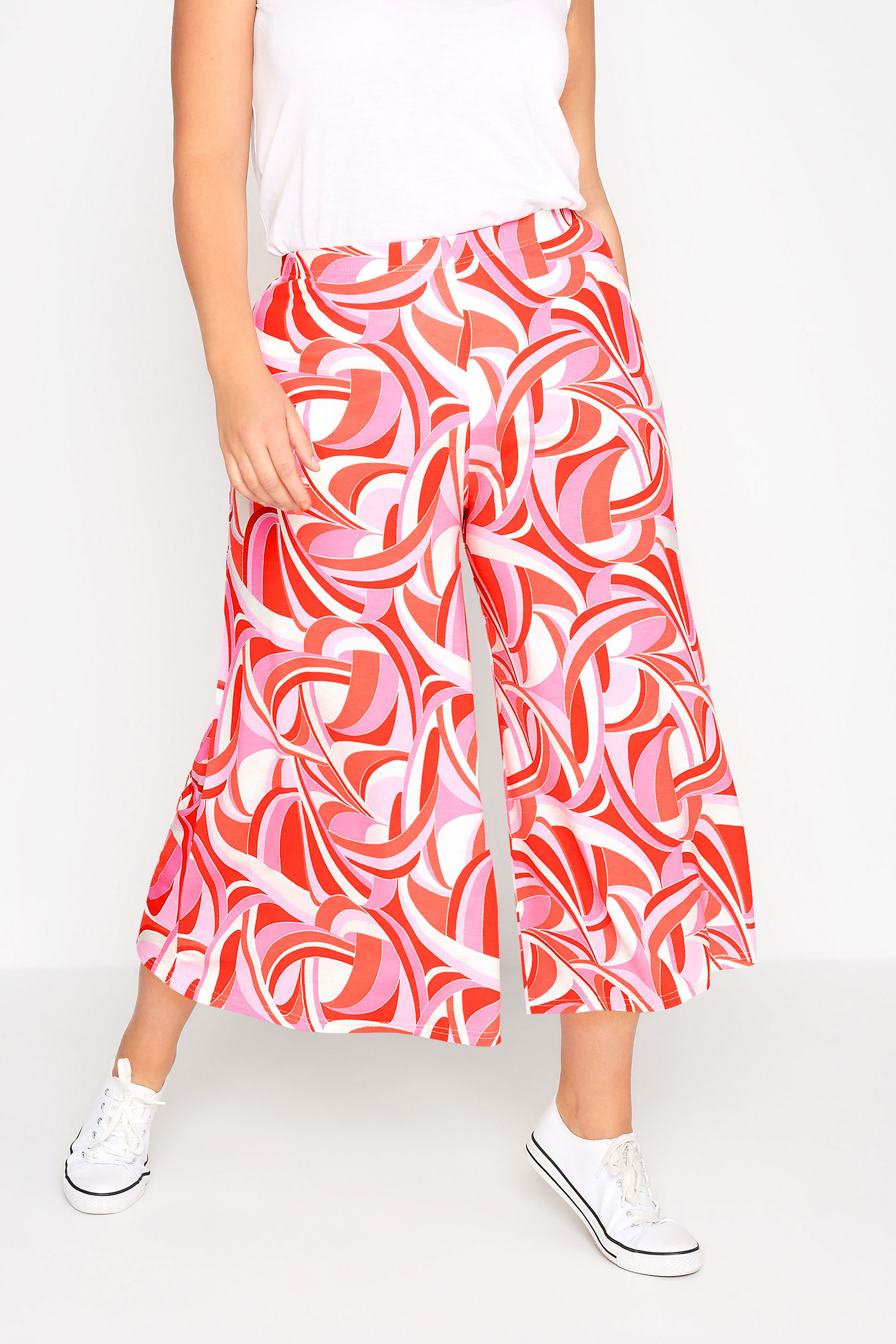 Curve Pink Abstract Print Midaxi Culottes Sizes 14-32 1
