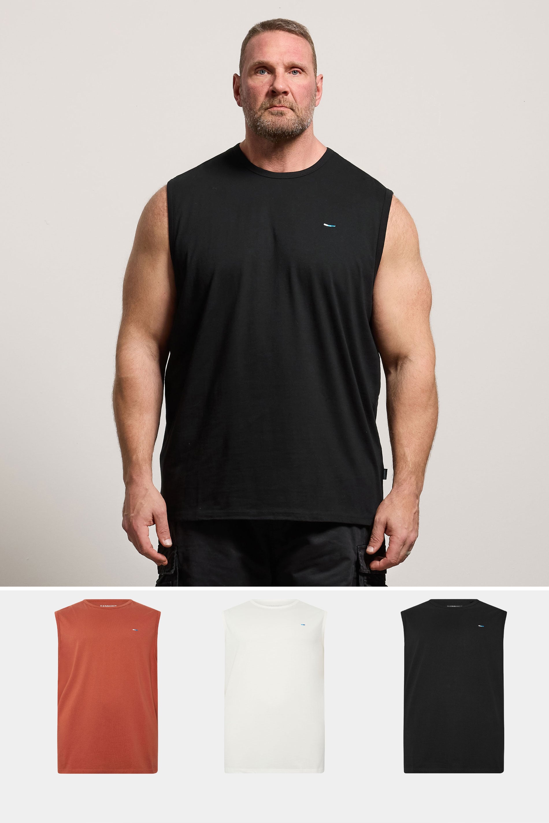 BadRhino Big & Tall 3 PACK Black/Off White/Clay Orange Muscle Vests | BadRhino 2