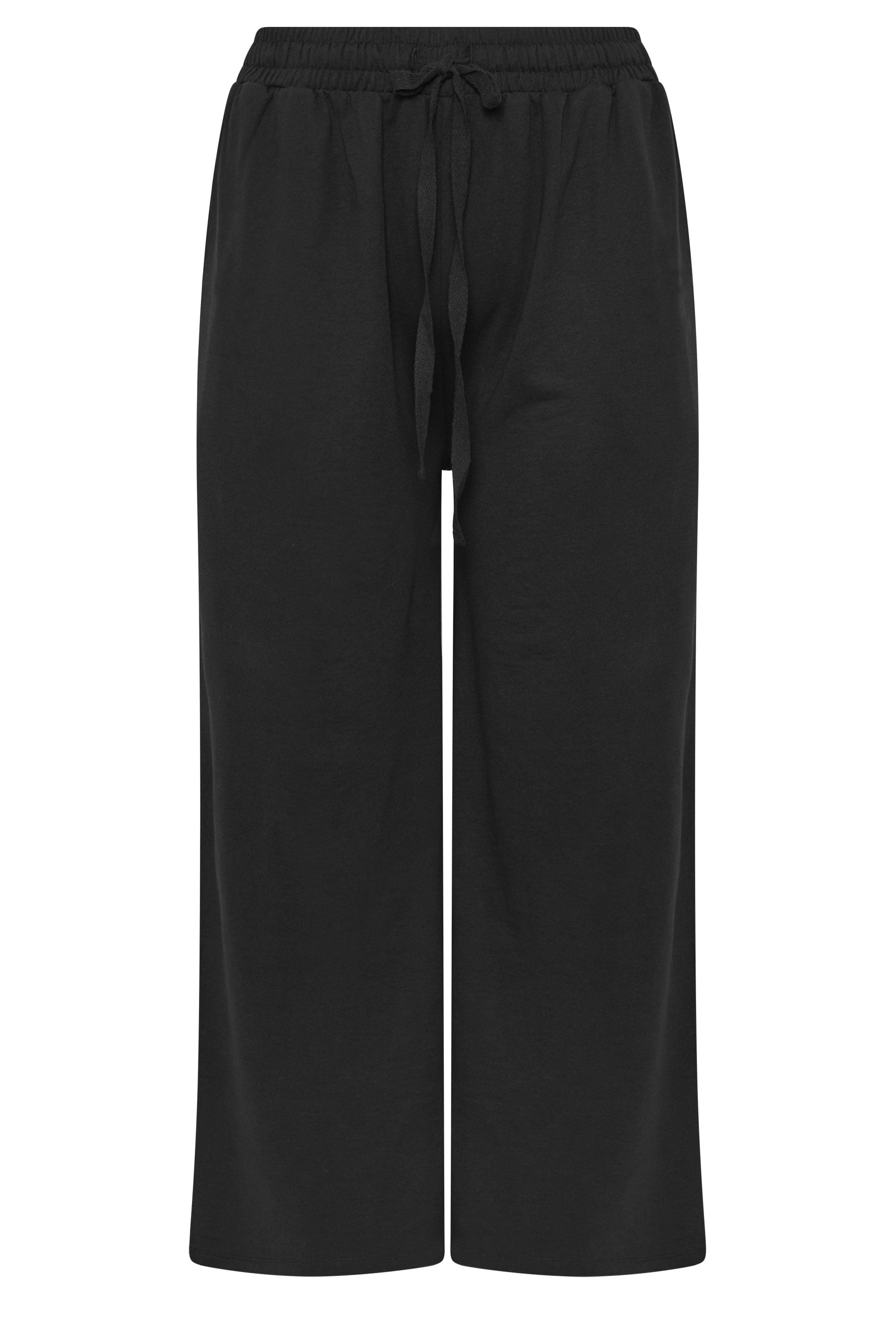 YOURS Plus Size Black Drawstring Wide Leg Joggers | Yours Clothing 5