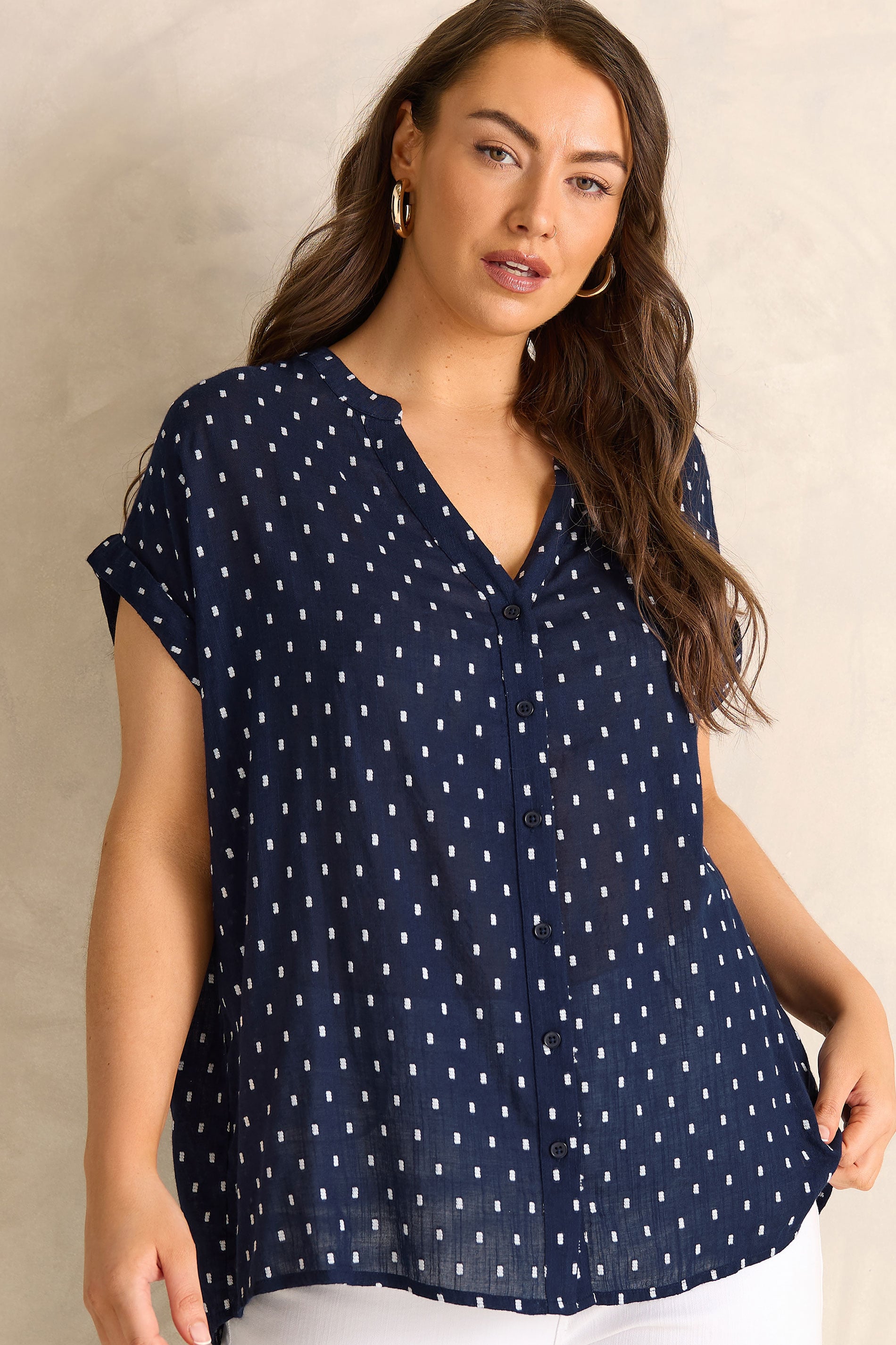 EVANS Plus Size Navy Blue Dobby Short Sleeve Shirt | Evans 3
