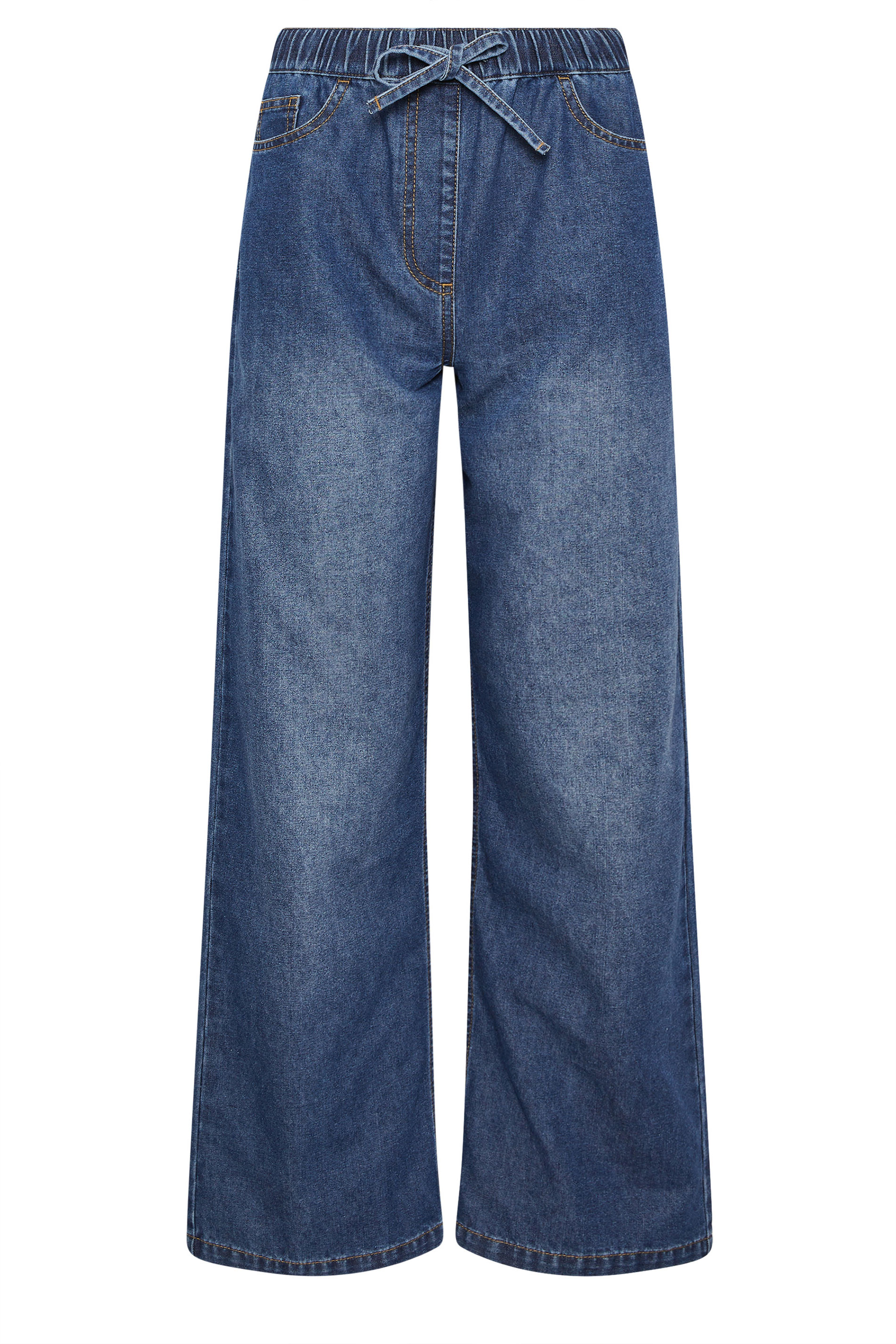 M&Co Blue Midwash Tie Waist Wide Leg Jeans | M&Co 5