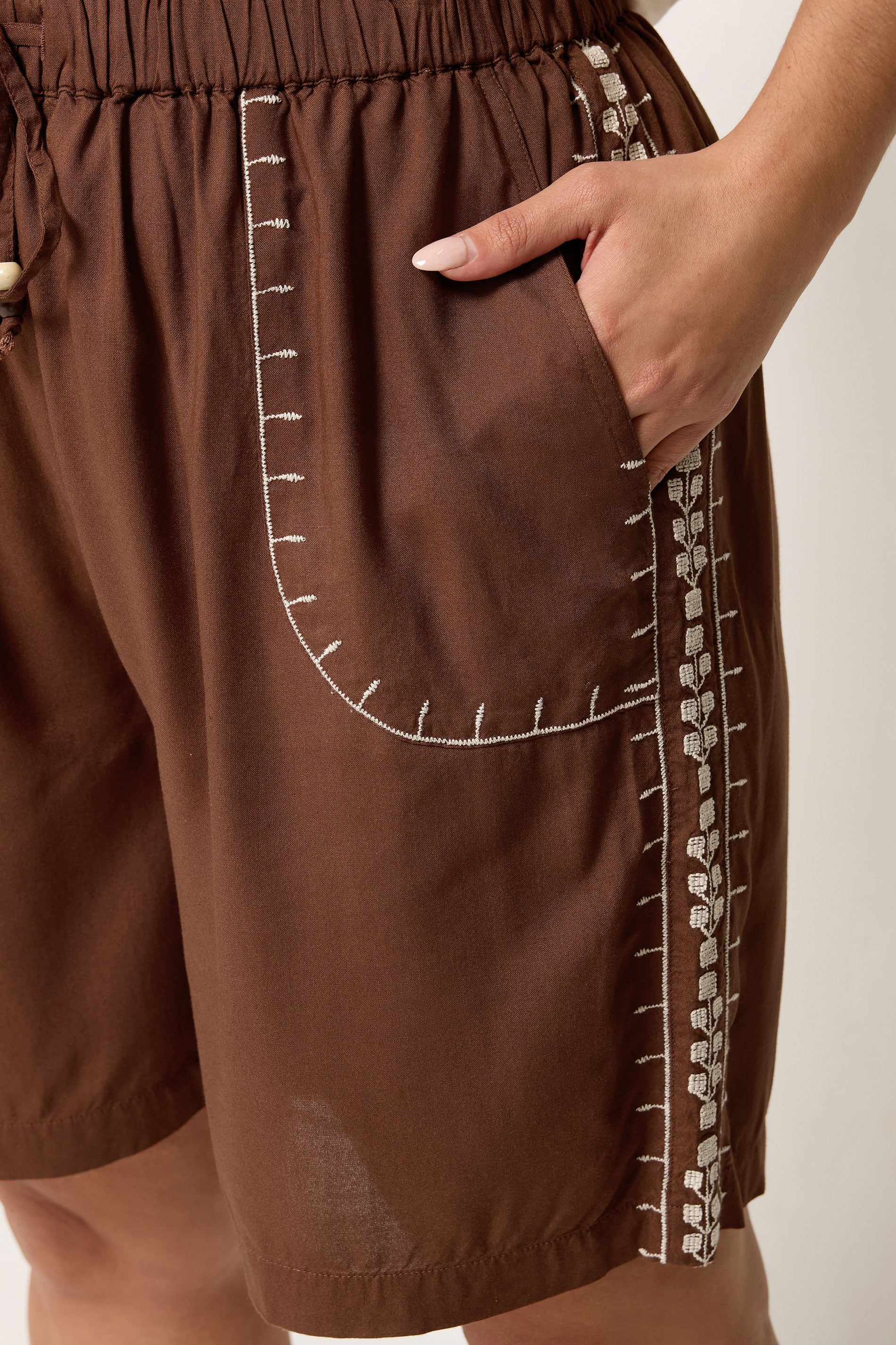 YOURS Plus Size Brown Embroidered Shorts | Yours Clothing 4