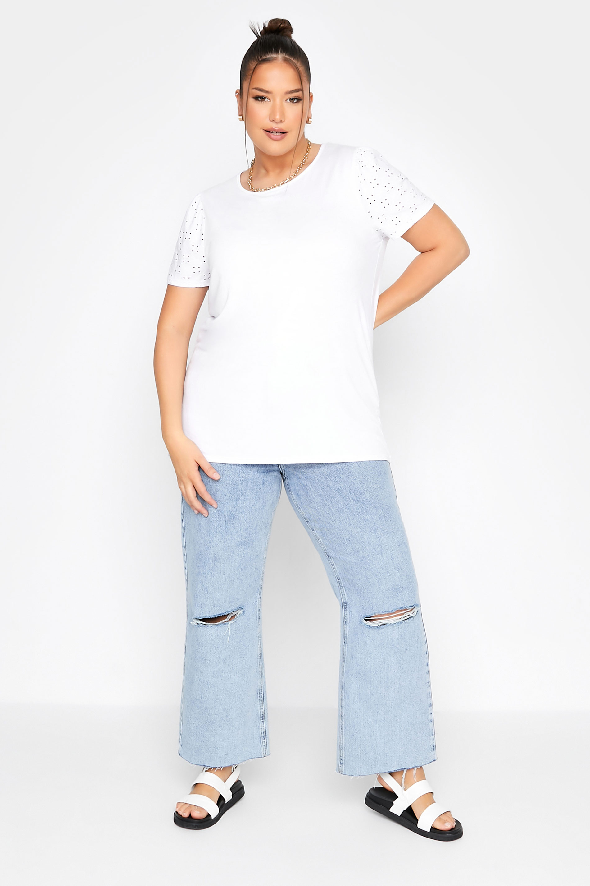 Grande taille  Tops Grande taille  T-Shirts | LIMITED COLLECTION - T-Shirt Blanc Manches Broderie Anglaise - WR48692