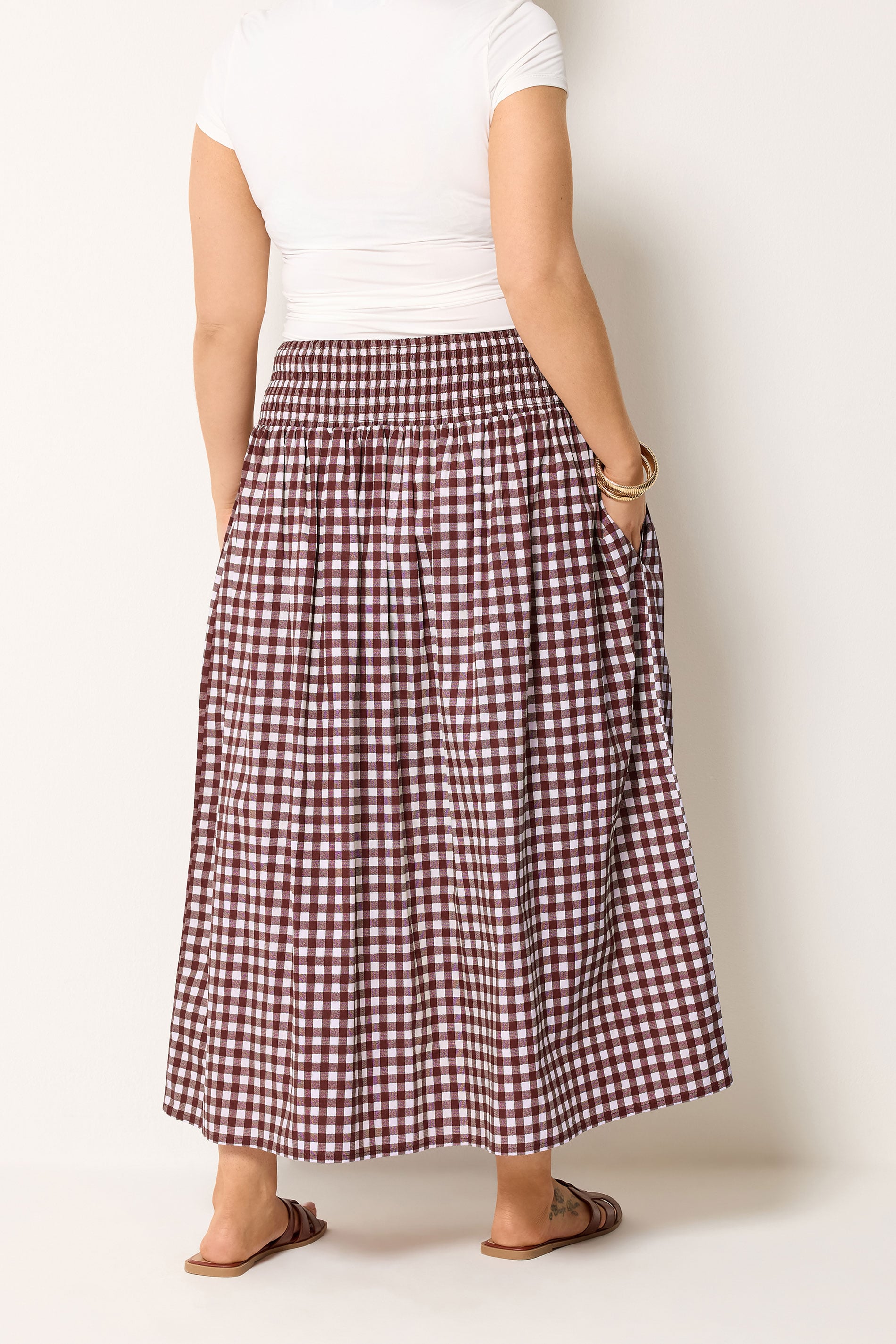 YOURS Plus Size Burgundy Red Gingham Maxi Skirt | Yours Clothing 4