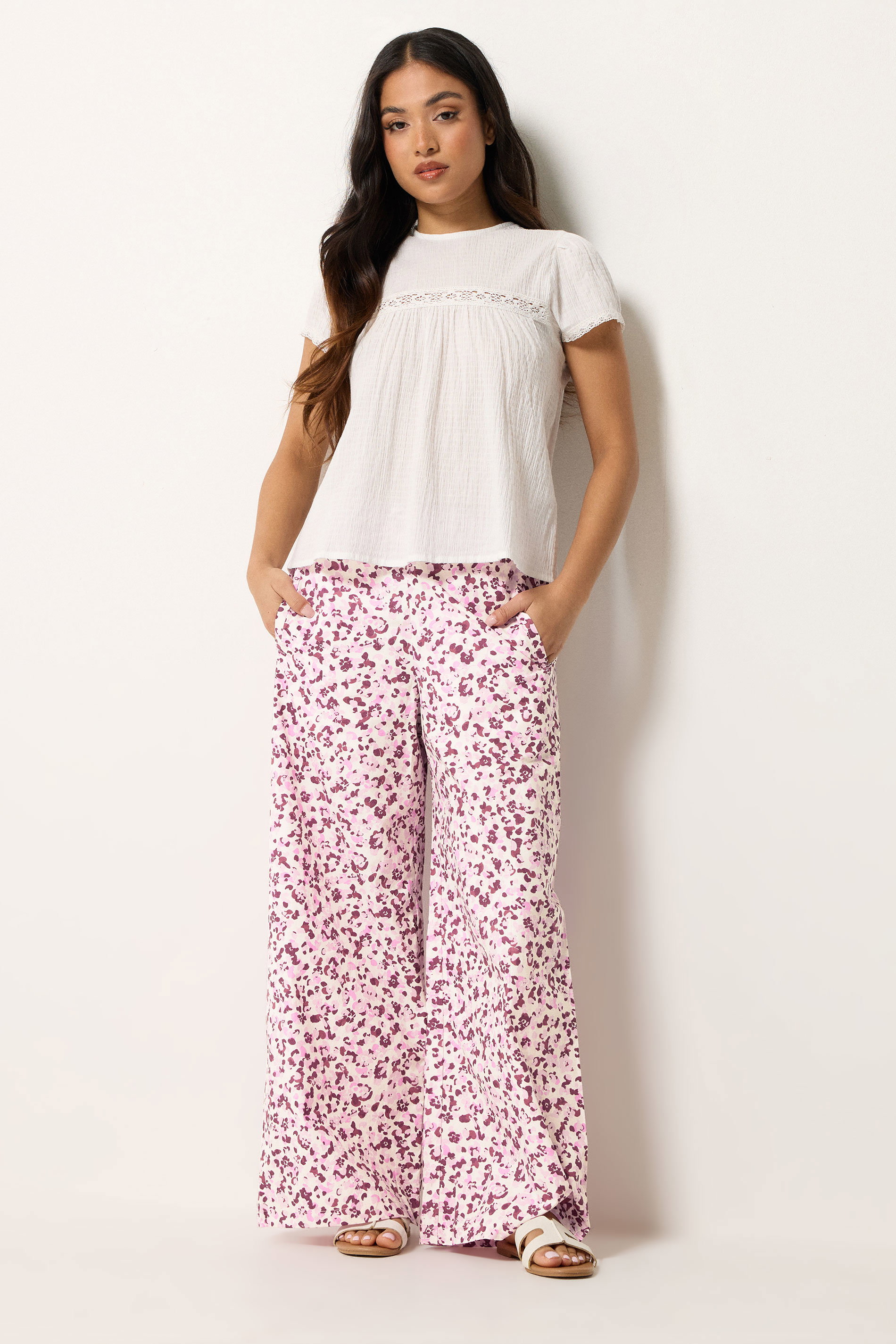 PixieGirl Petite Women's Pink Animal Print Wide Leg Trousers | PixieGirl  3