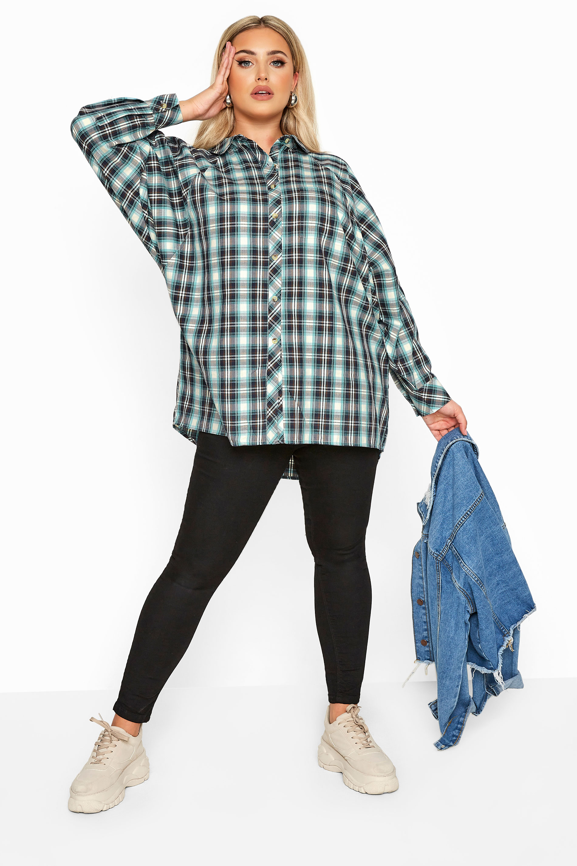 LIMITED COLLECTION Blue Check Oversized Batwing Sleeve Shirt | Yours ...