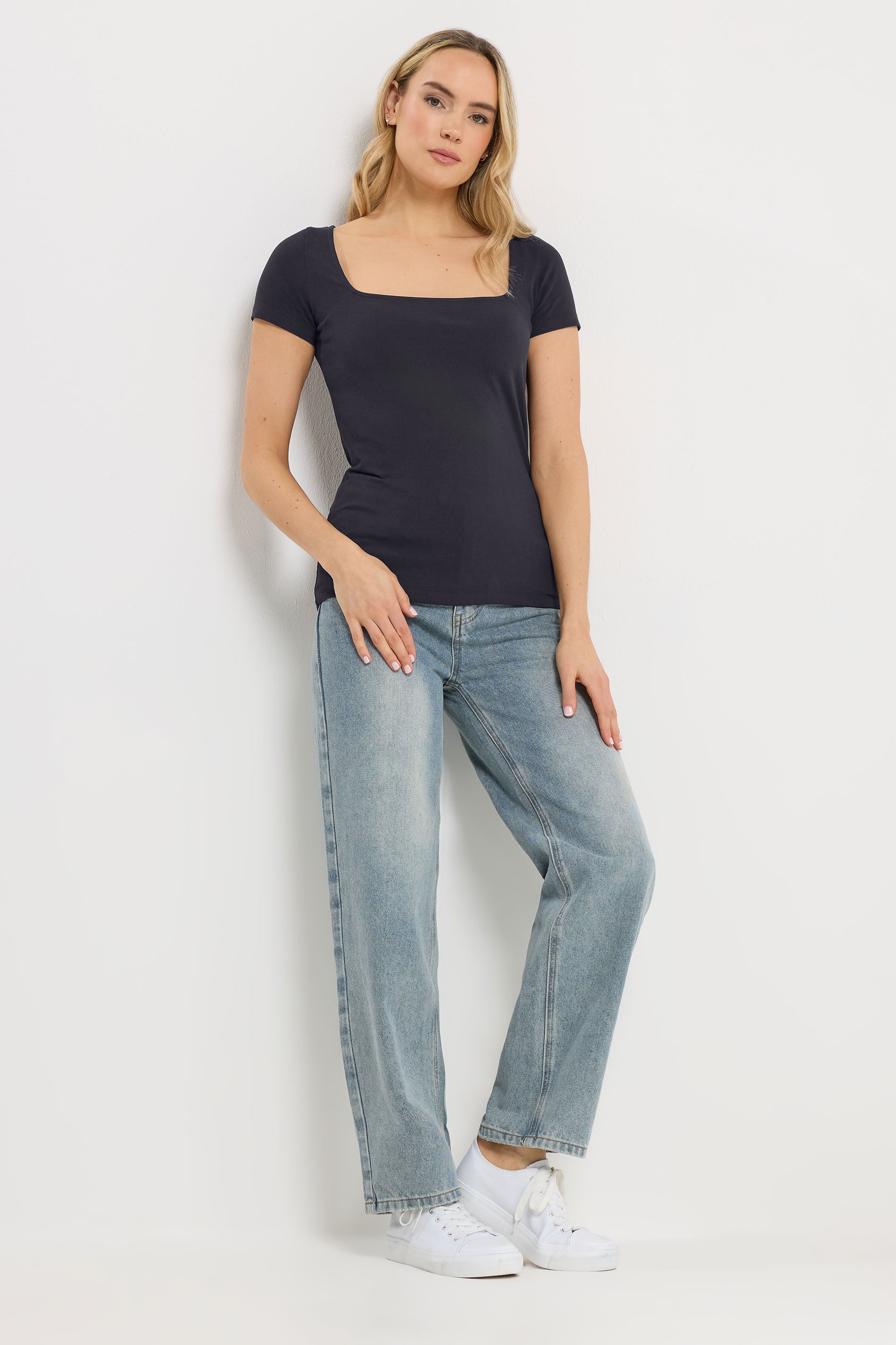 LTS Tall 2 PACK Navy Blue & White Fitted Square Neck Tops | Long Tall Sally 2
