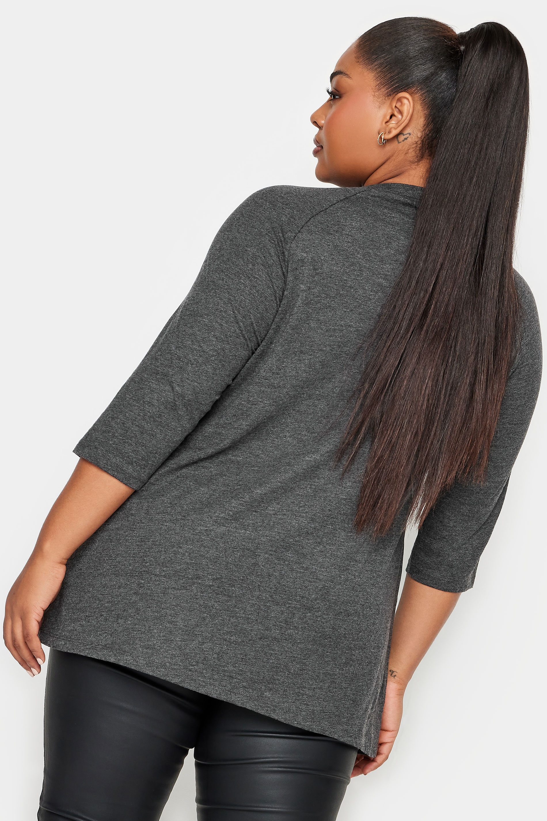 YOURS Plus Size Grey Lace Up Eyelet Top | Yours Clothing 3
