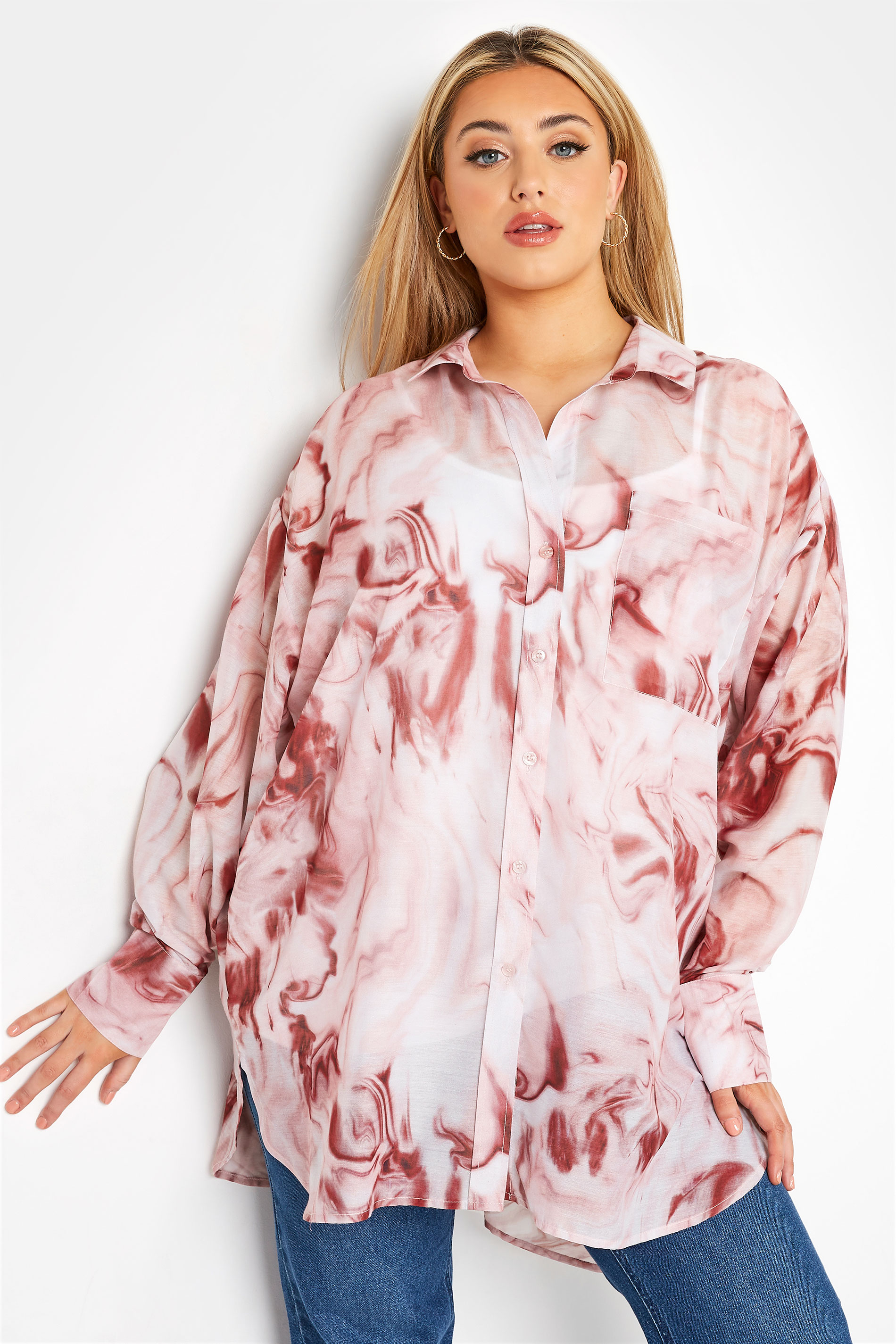 LIMITED COLLECTION Curve Pink Marble Print Oversized Shirt_A.jpg