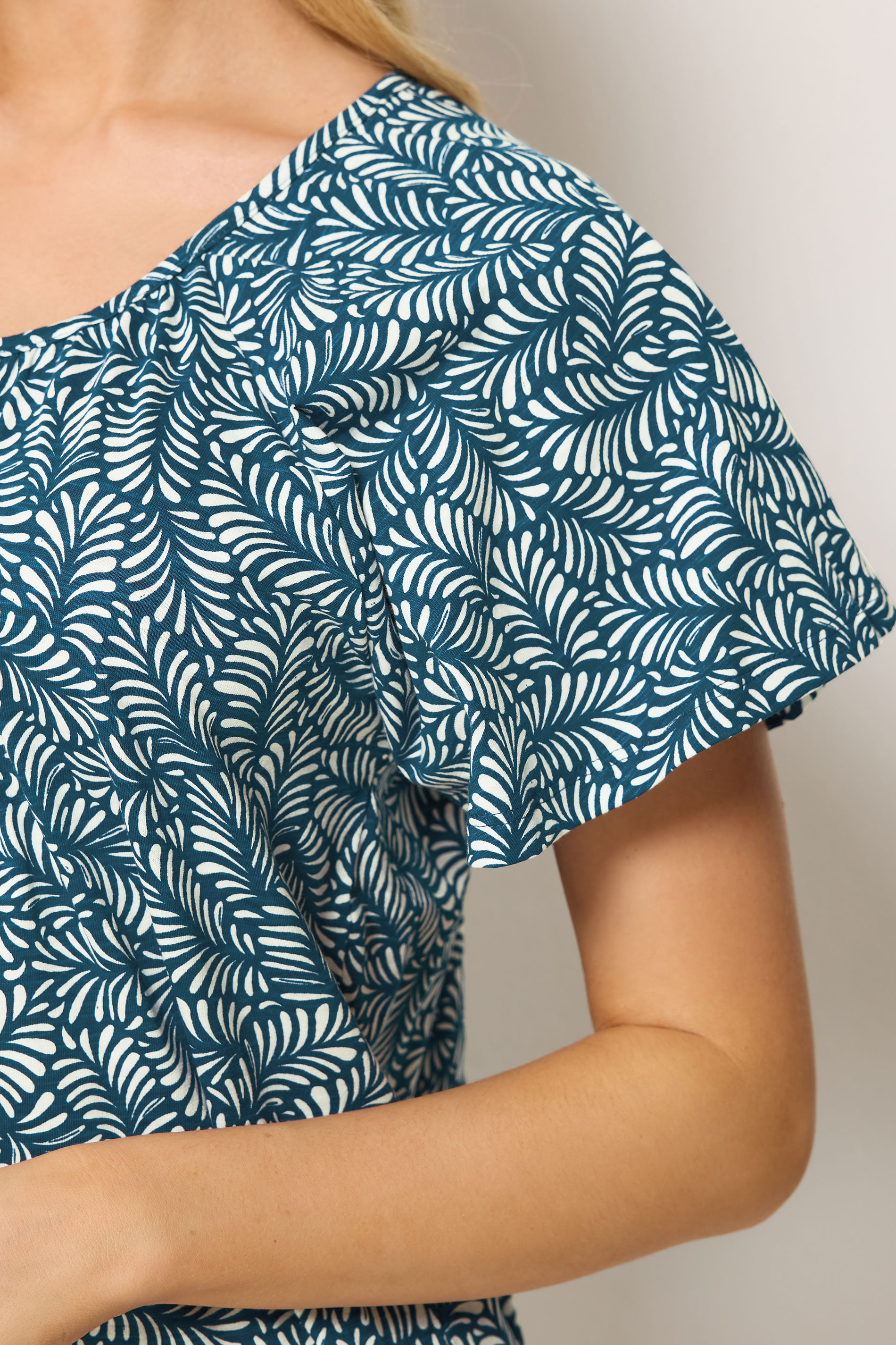 M&Co Navy Blue Leaf Print Cotton Scoop Neck Top | M&Co 4