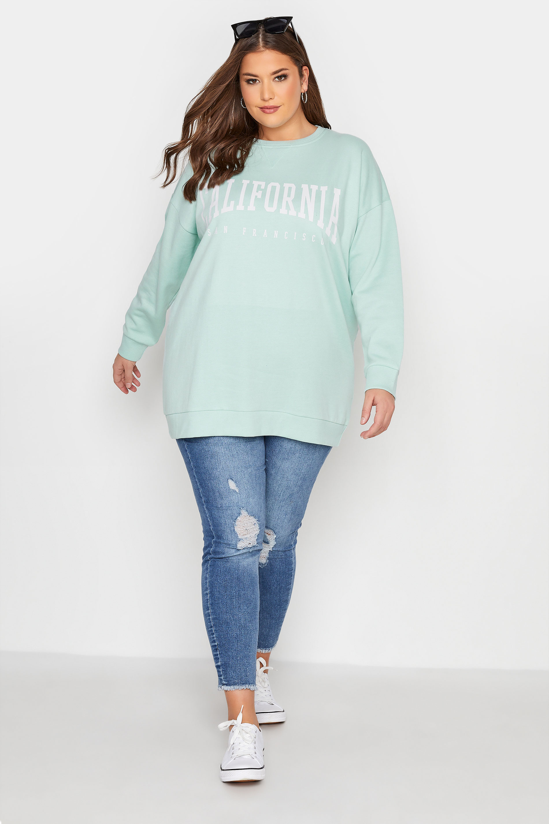 Plus Size Mint Green 'California' Slogan Sweatshirt | Yours Clothing  2