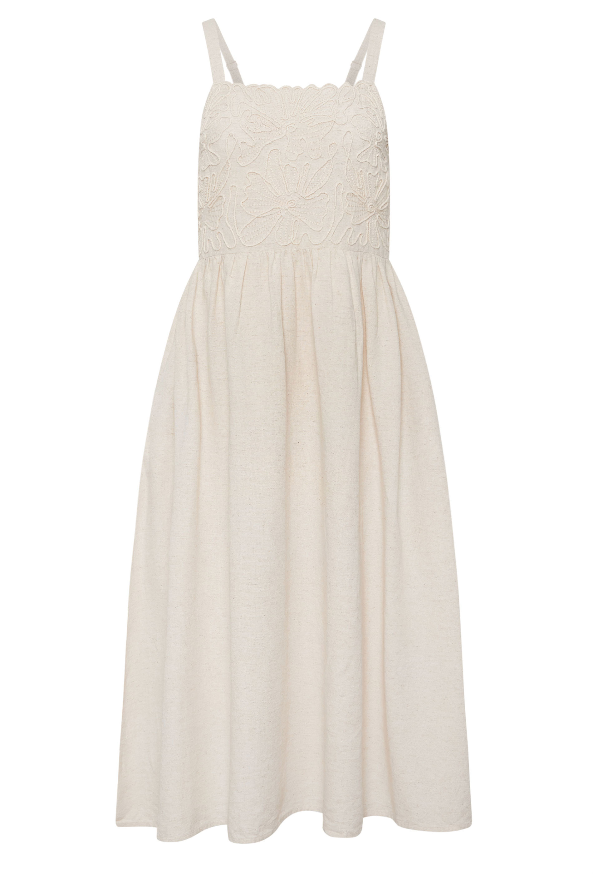 M&Co Petite Natural Brown Linen Embroidered Trim Maxi Dress | M&Co 5