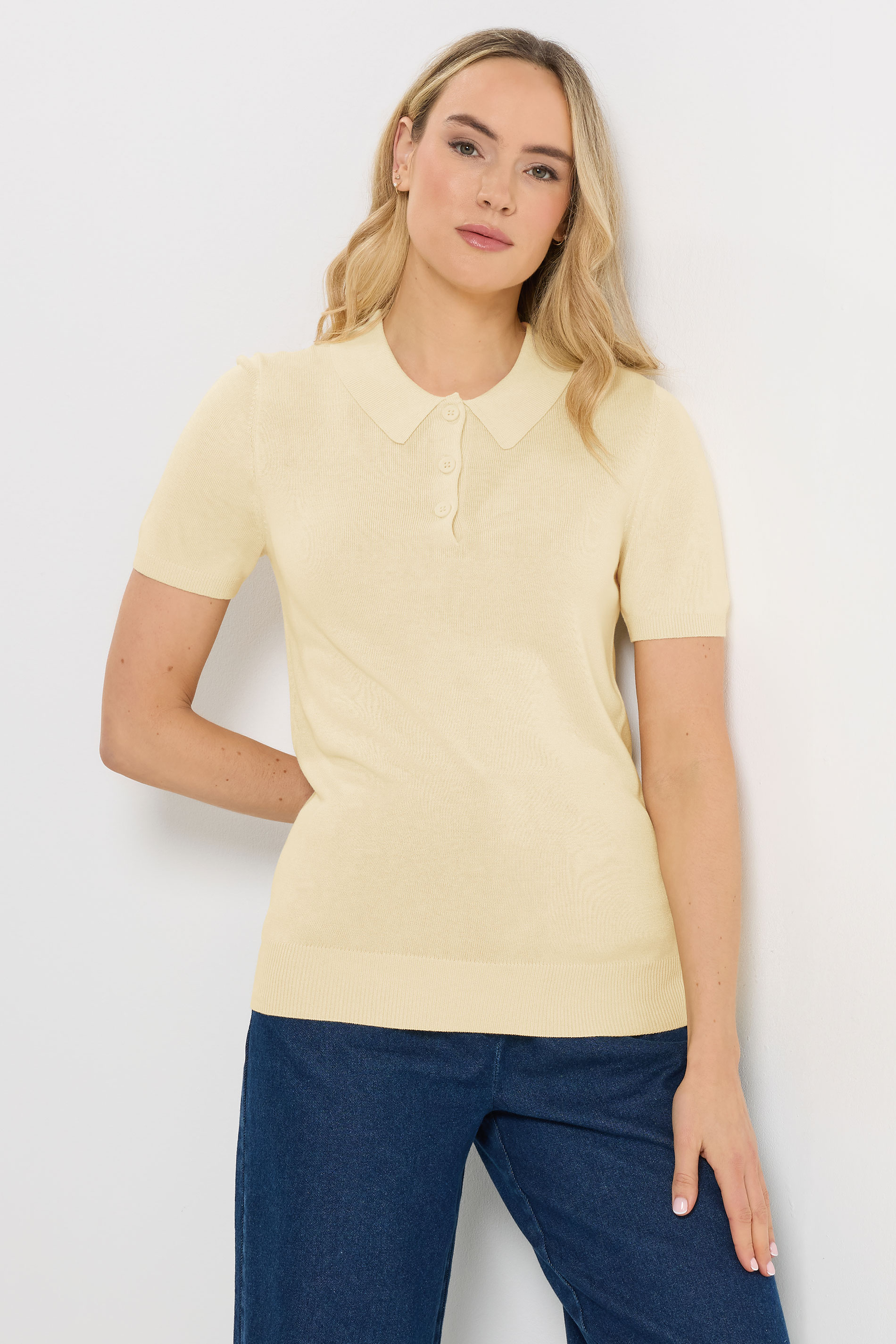 LTS Tall Women's Yellow Knitted Polo Top | Long Tall Sally 3