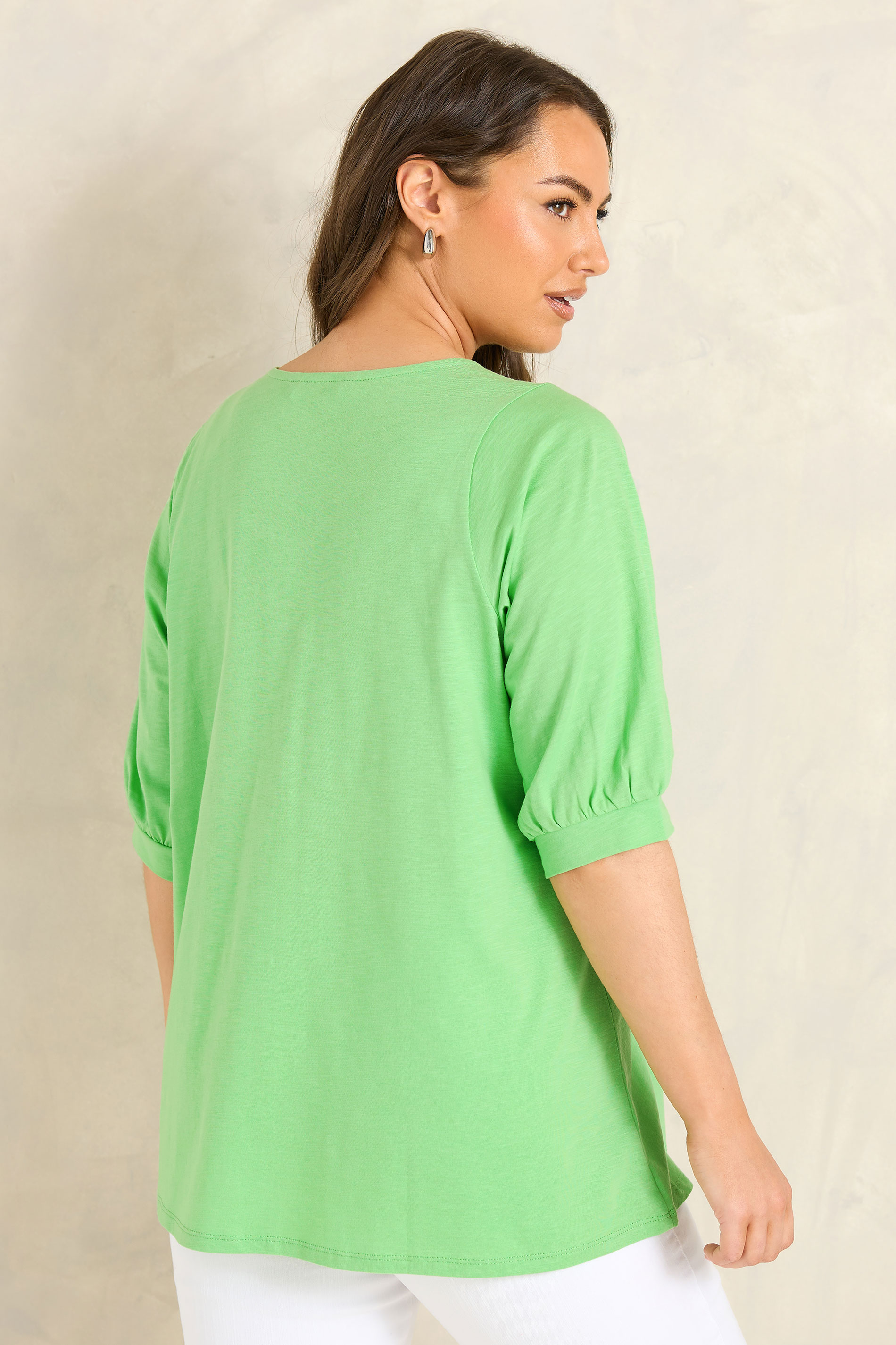 EVANS Plus Size Green Short Sleeve Cotton Top | Evans 2