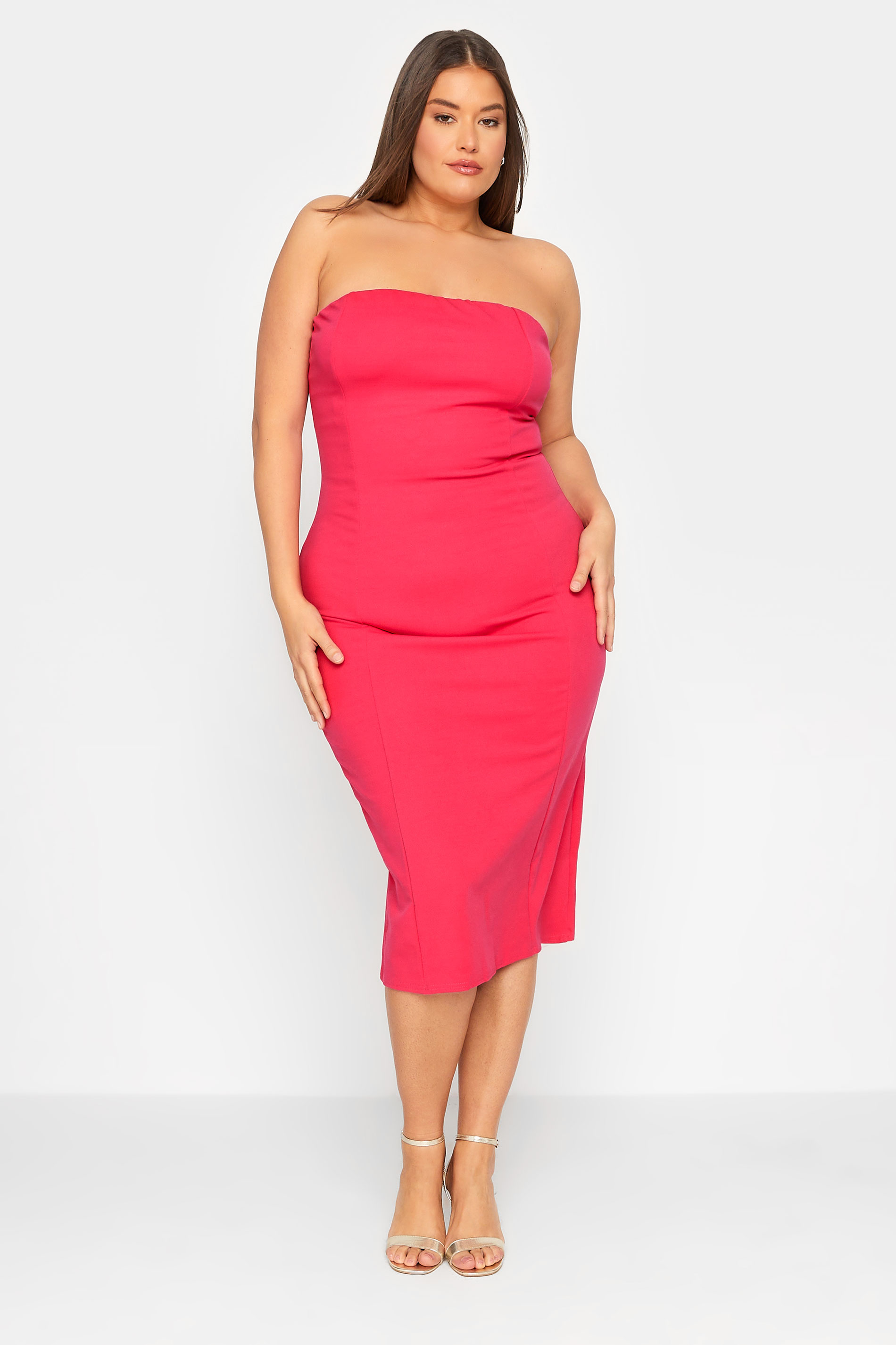 LTS Tall Women's Hot Pink Bandeau Midi Dress | Long Tall Sally 2