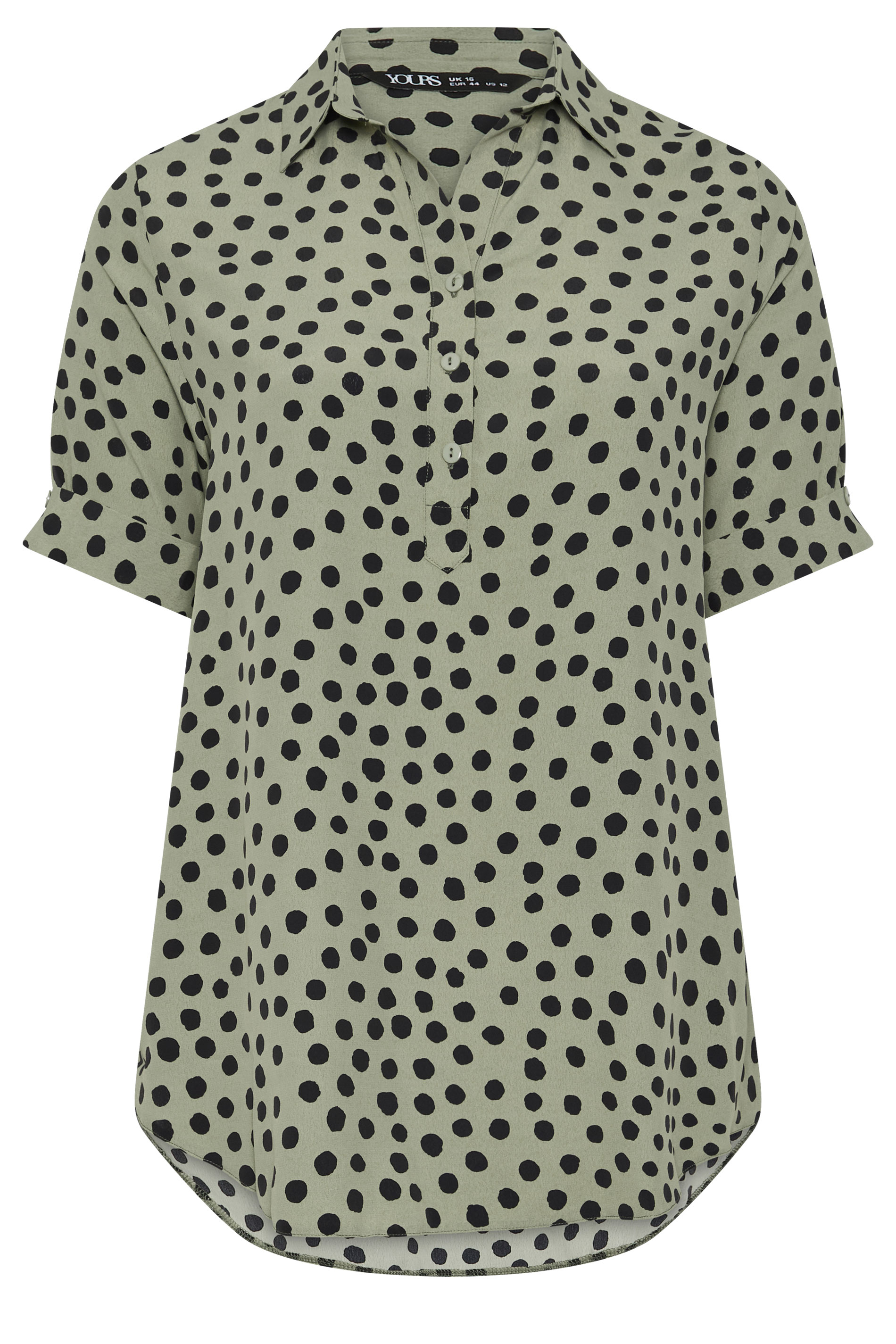 YOURS Plus Size Khaki Green Polka Dot Half Placket Shirt | Yours Clothing 5