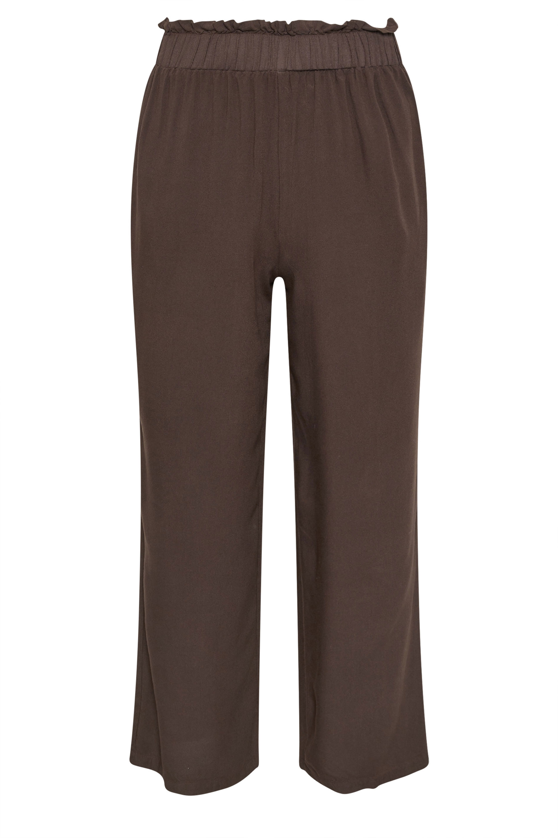 PixieGirl Petite Women's Chocolate Brown Elasticated Waist Wide Leg Trousers | PixieGirl 5
