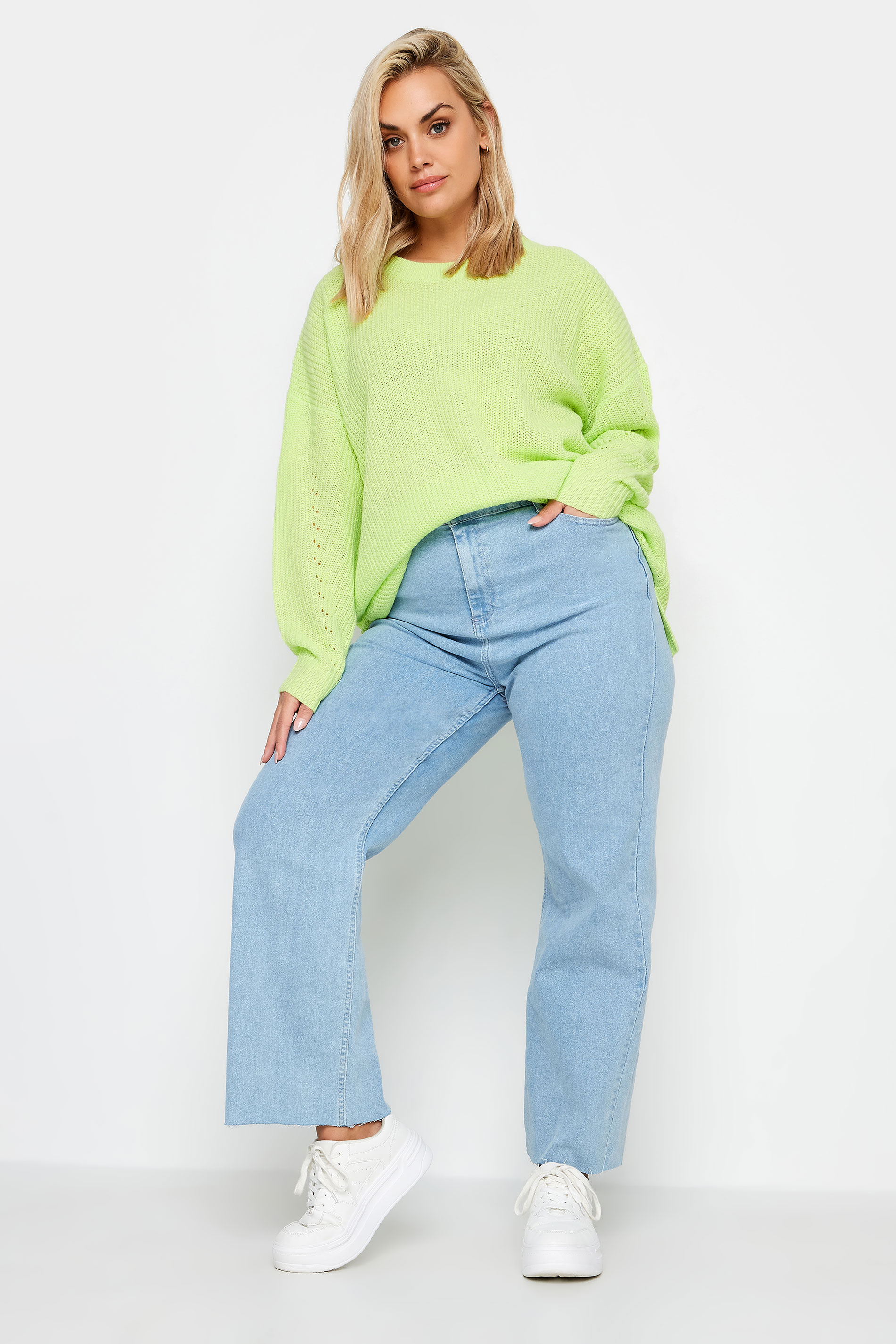 YOURS Plus Size Lime Green Ribbed Knit Jumper | Yours Clothing 2