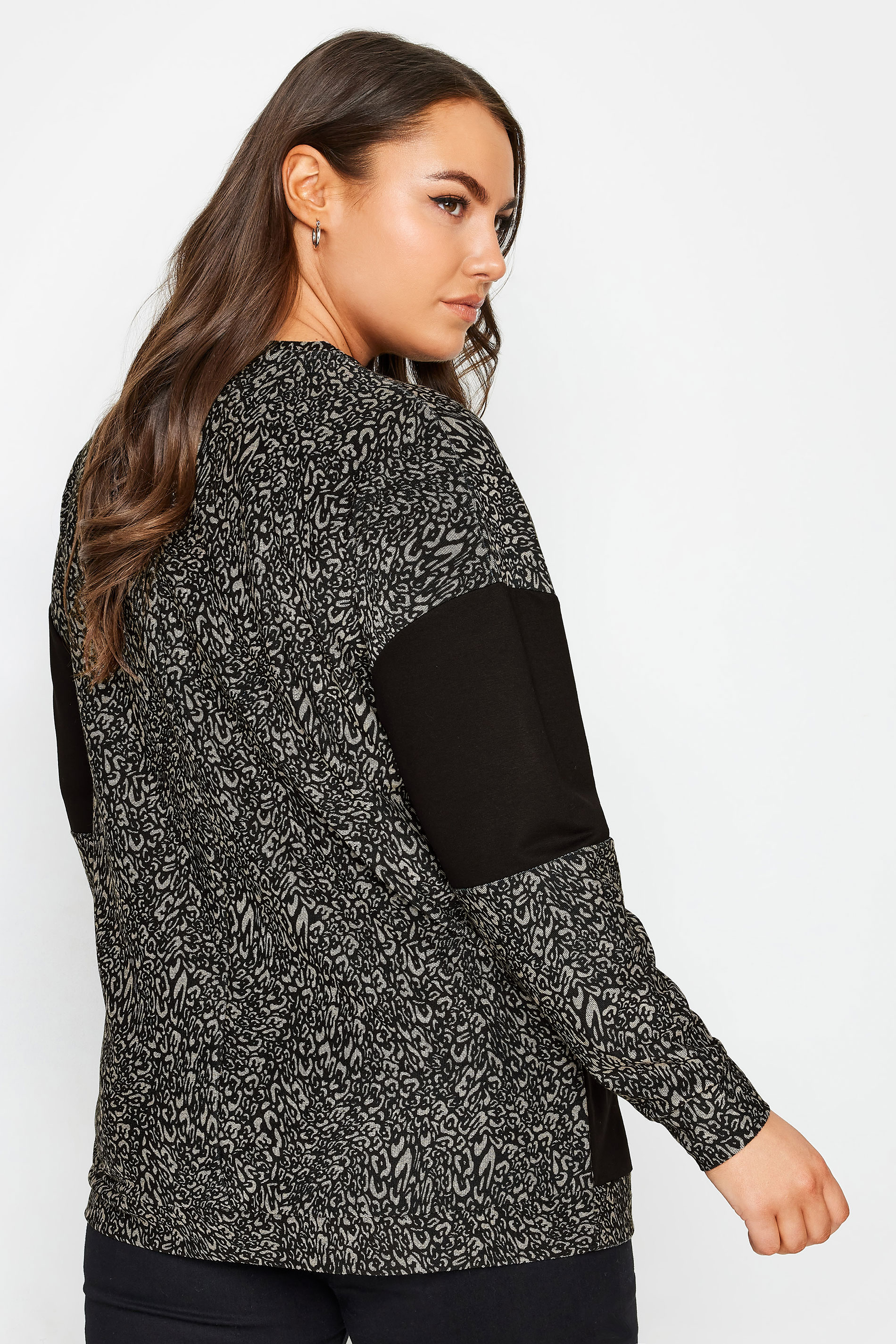 YOURS Plus Size Black Leopard Print Colourblock Sweatshirt | Yours Clothing 3