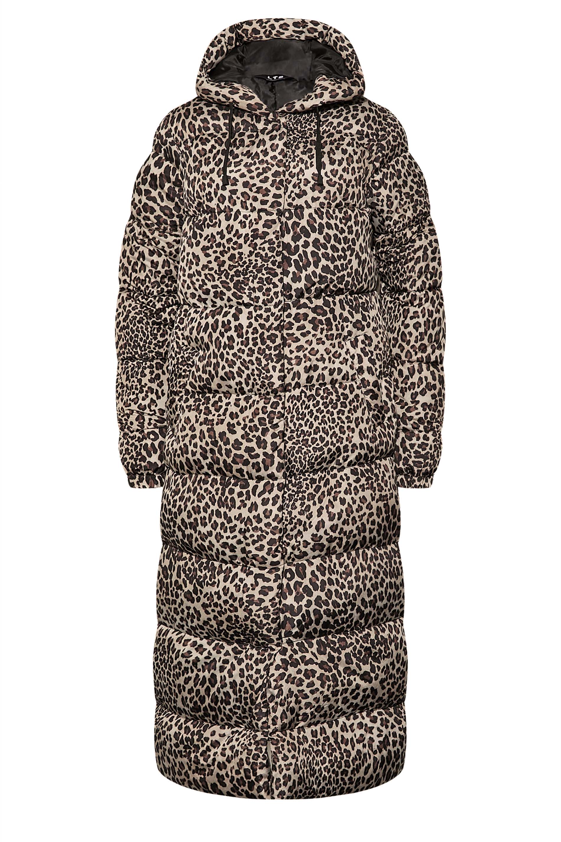 LTS Tall Womens Beige Brown Animal Print Longline Puffer Coat | Long Tall Sally 2