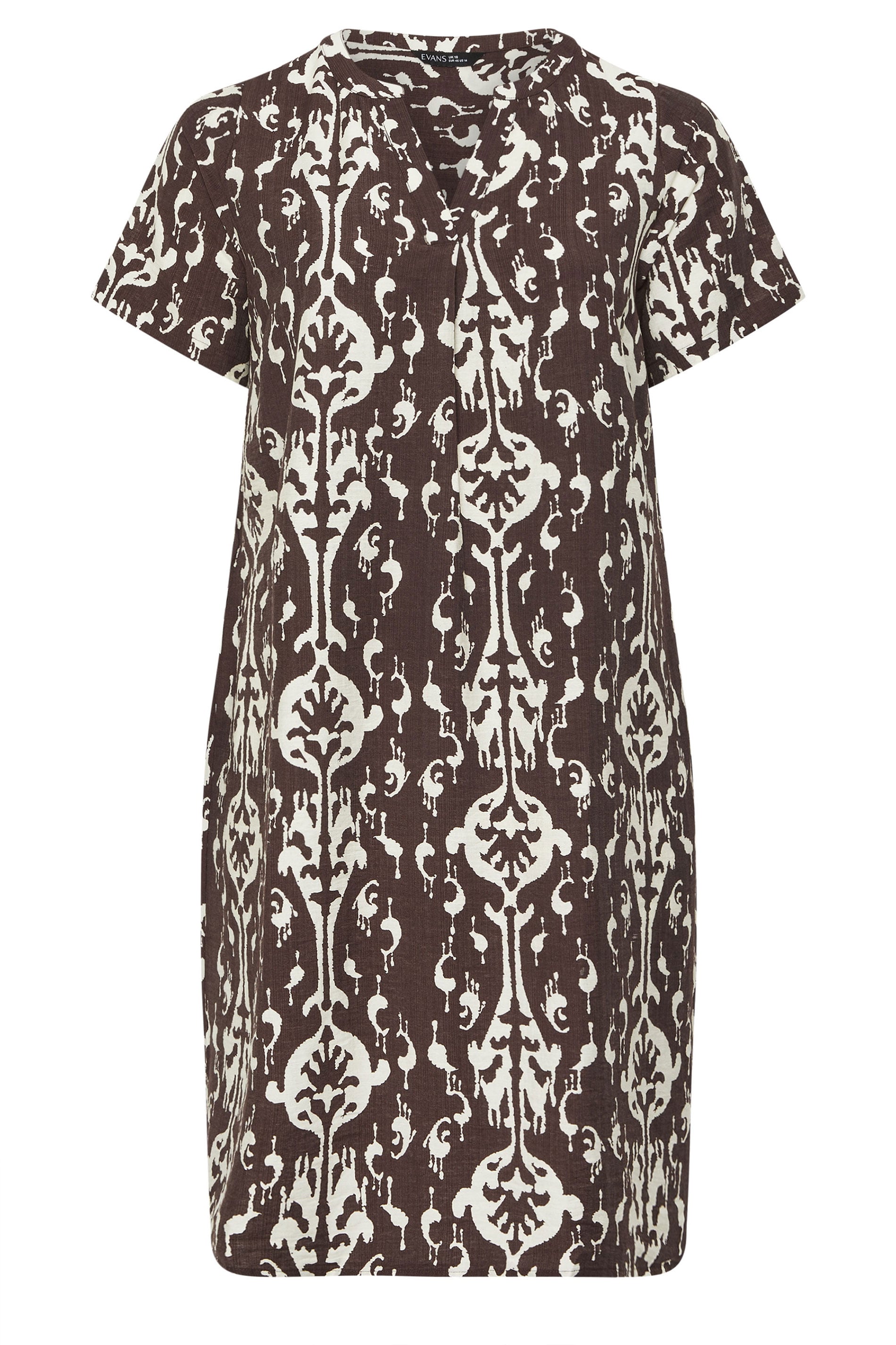 EVANS Plus Size Chocolate Brown Abstract Print Midi Shift Dress | Evans  5