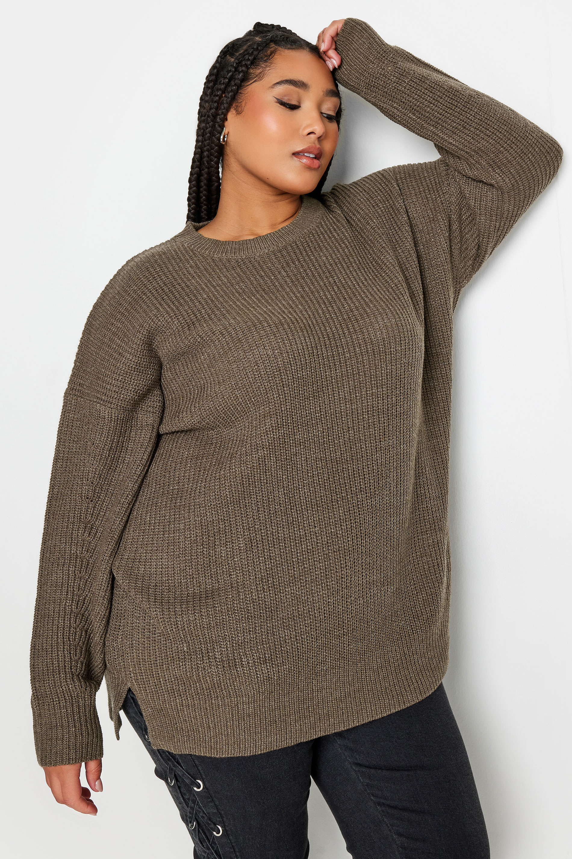 YOURS Plus Size Brown Ribbed Knit Jumper | Yours Clothing 2