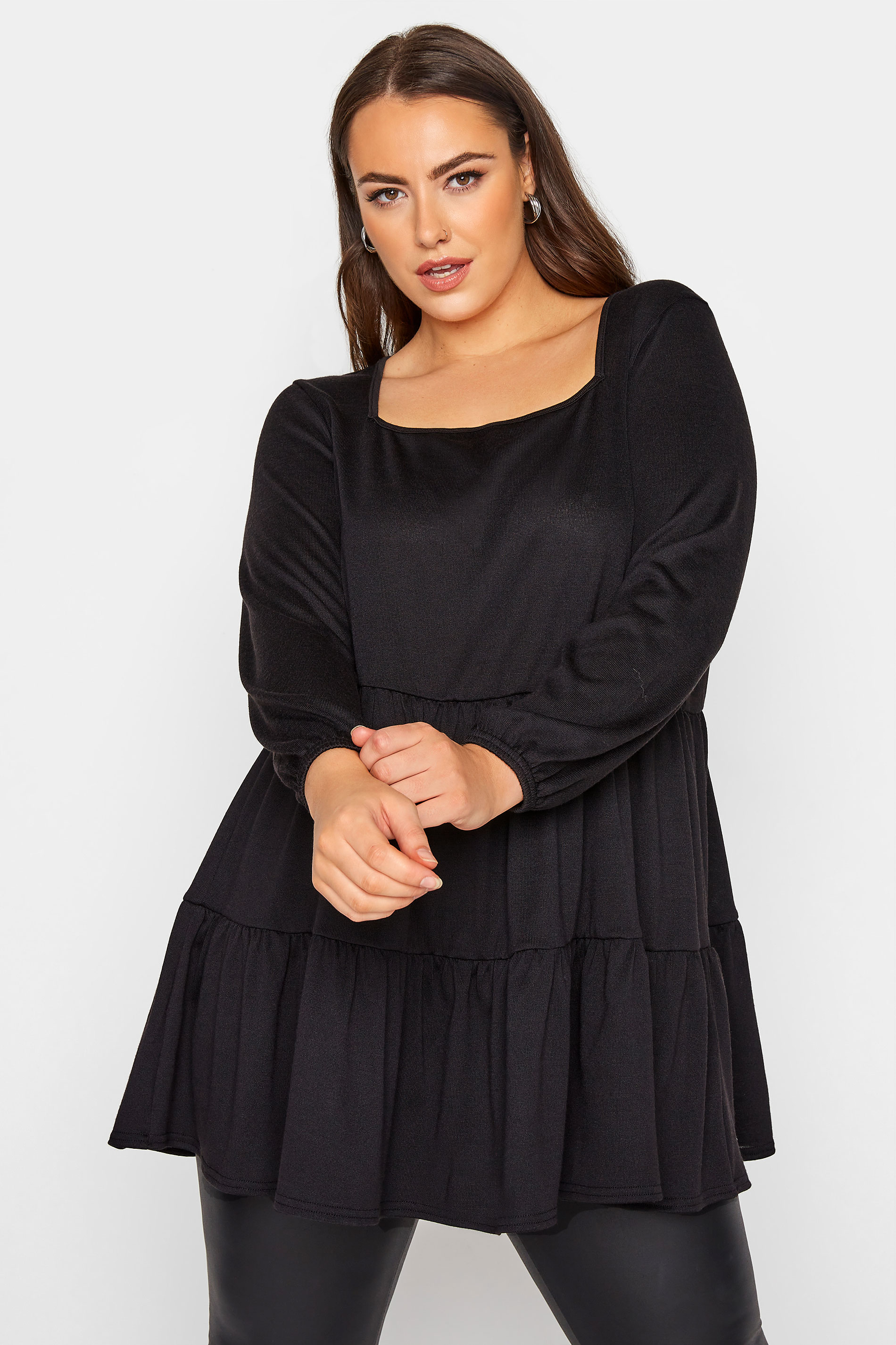 Curve Black Knitted Milkmaid Smock Top_A.jpg