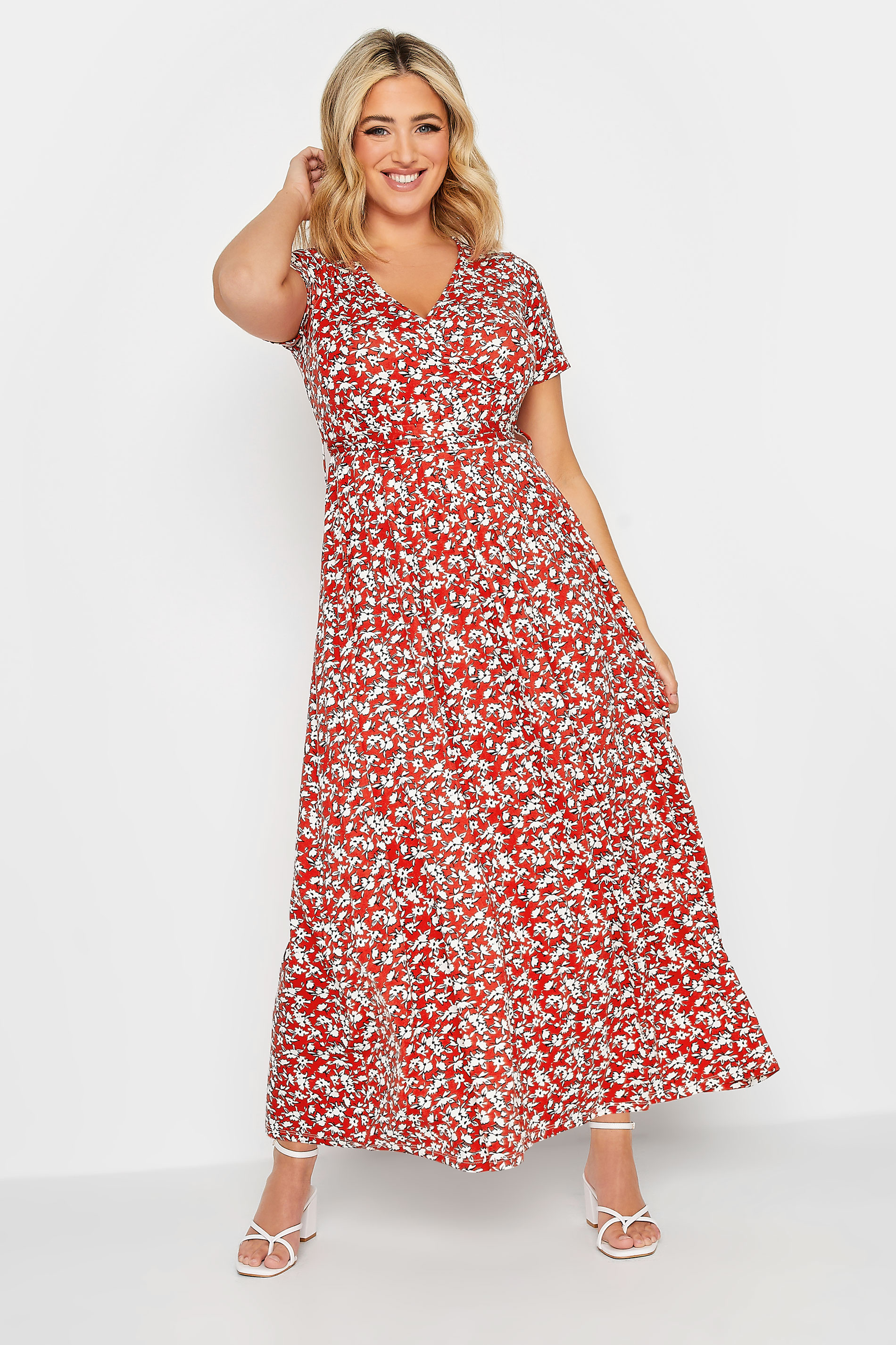 YOURS Curve Plus Size Red Ditsy Print Maxi Dress | Yours Clothing  2