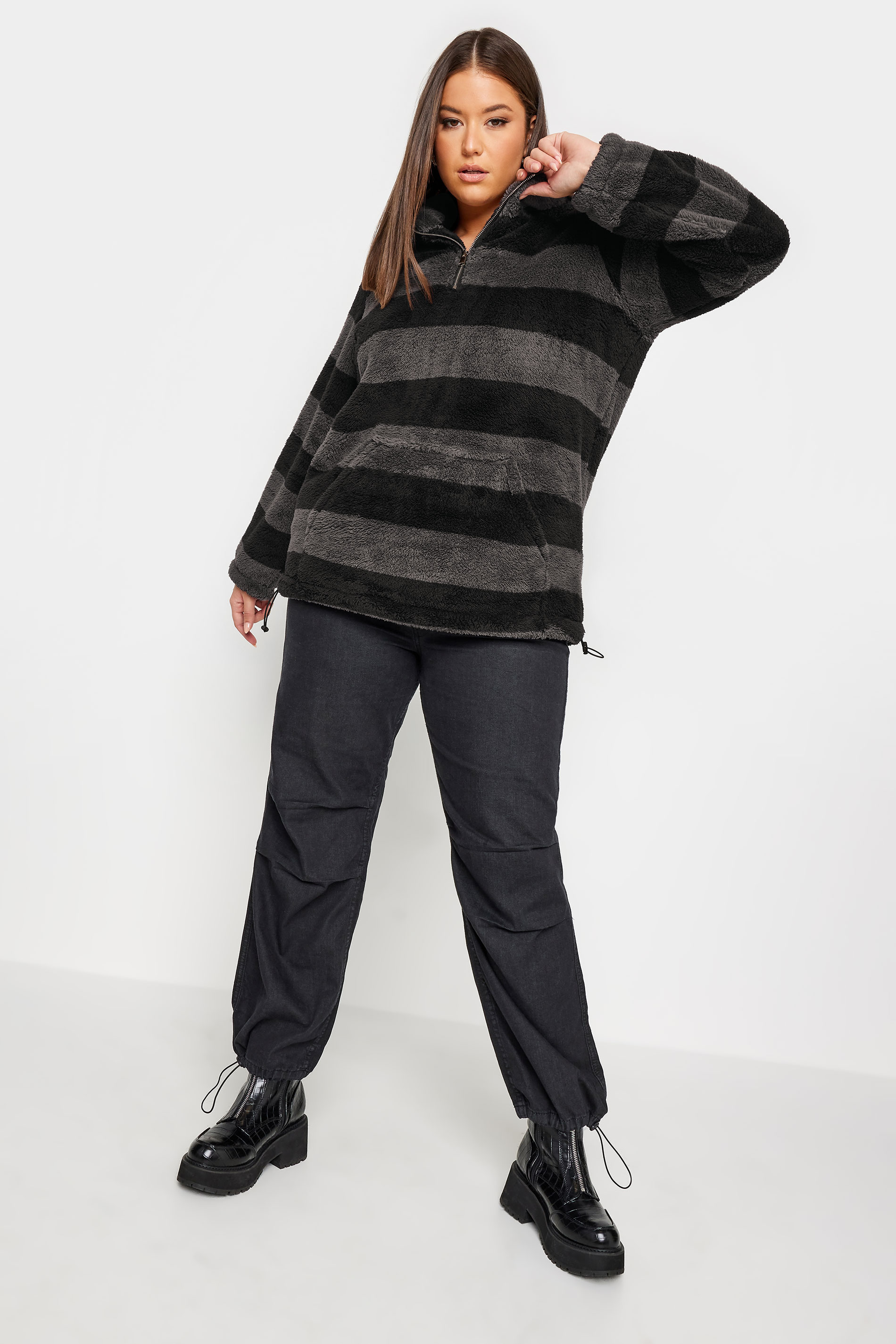 YOURS Plus Size Stripe  Half Zip Fleece Sweatshirt | Yours Clothing 3