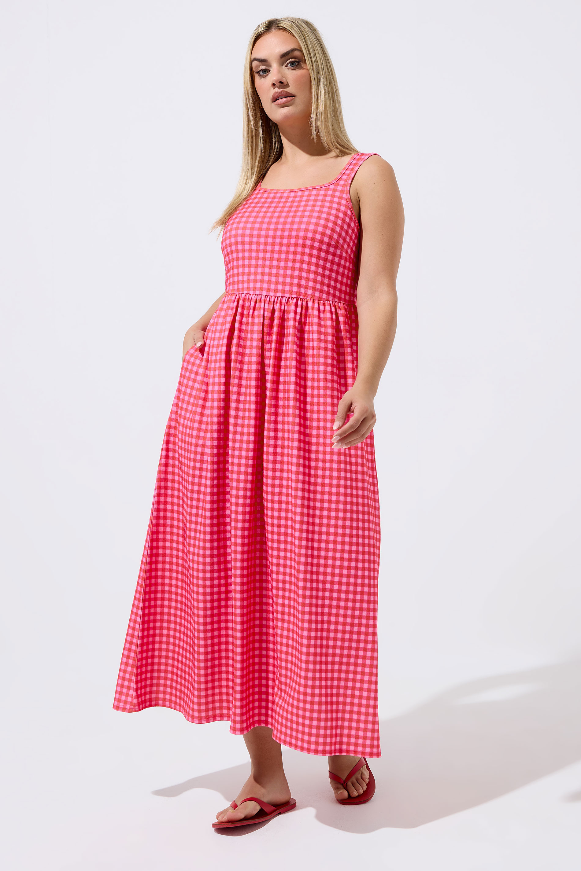 LIMITED COLLECTION Plus Size Pink Gingham Maxi Dress | Yours Clothing 3
