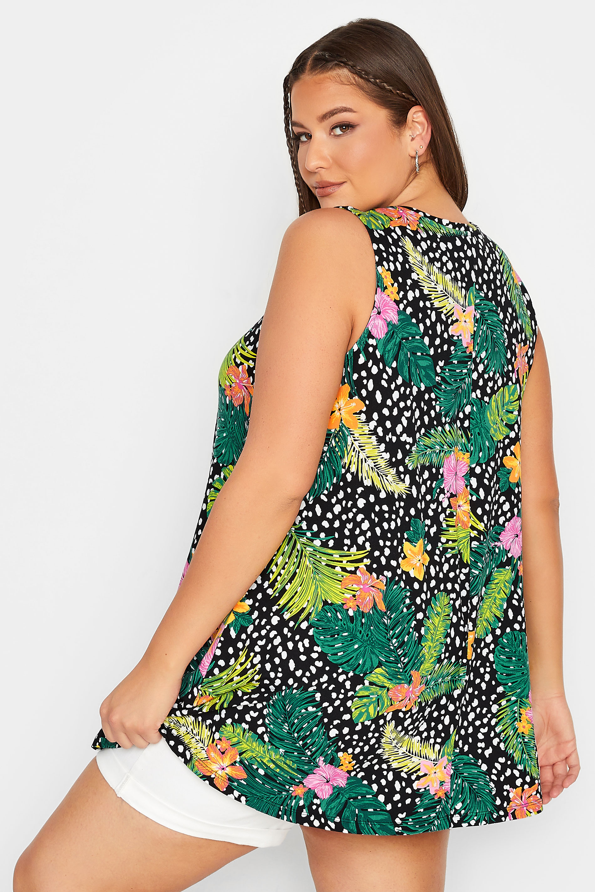 YOURS Curve Plus Size Green Floral Mixed Print Vest Top | Yours Clothing  3