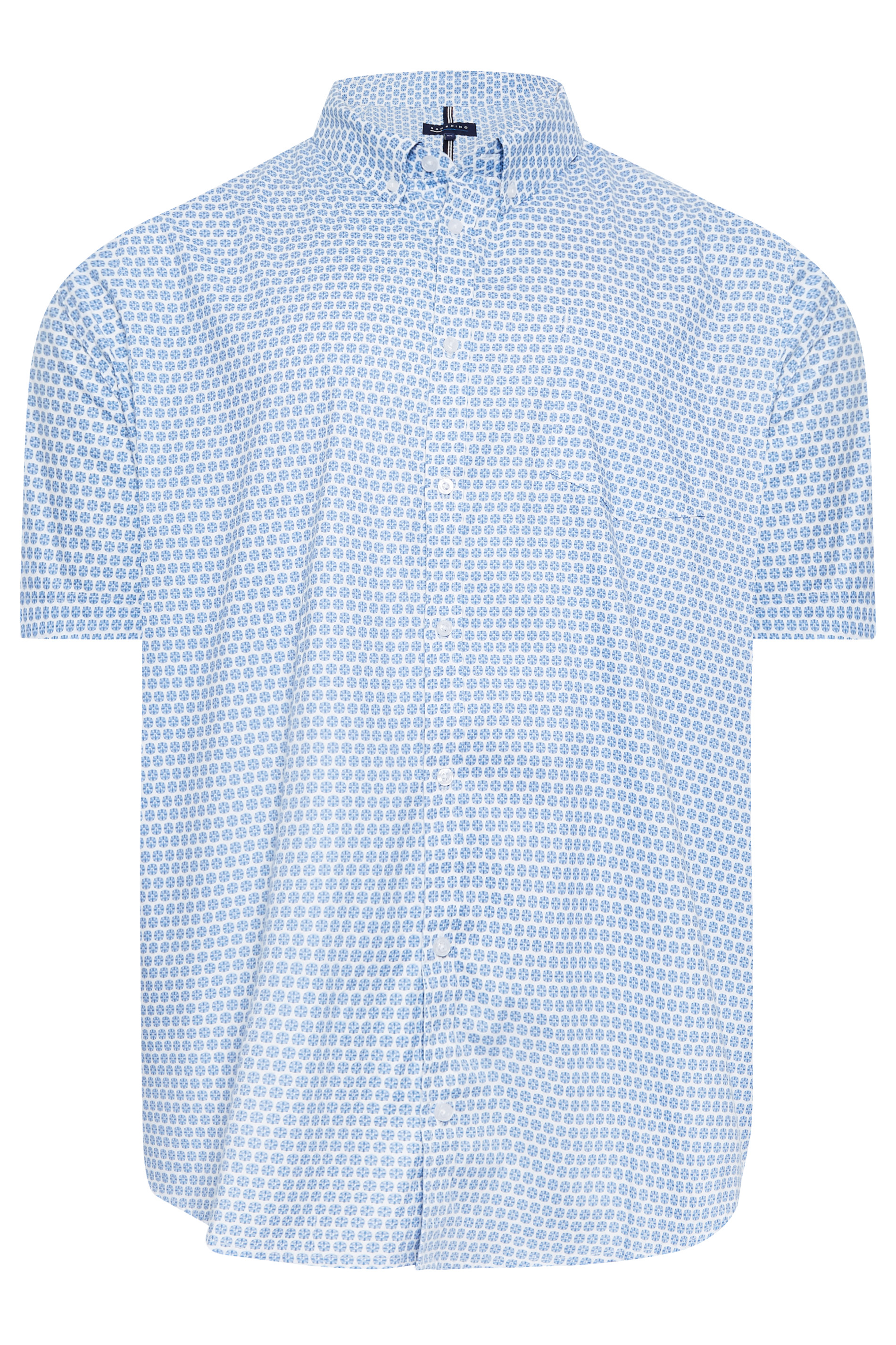 BadRhino Big & Tall White & Blue Geometric Floral Print Poplin Shirt | BadRhino 3