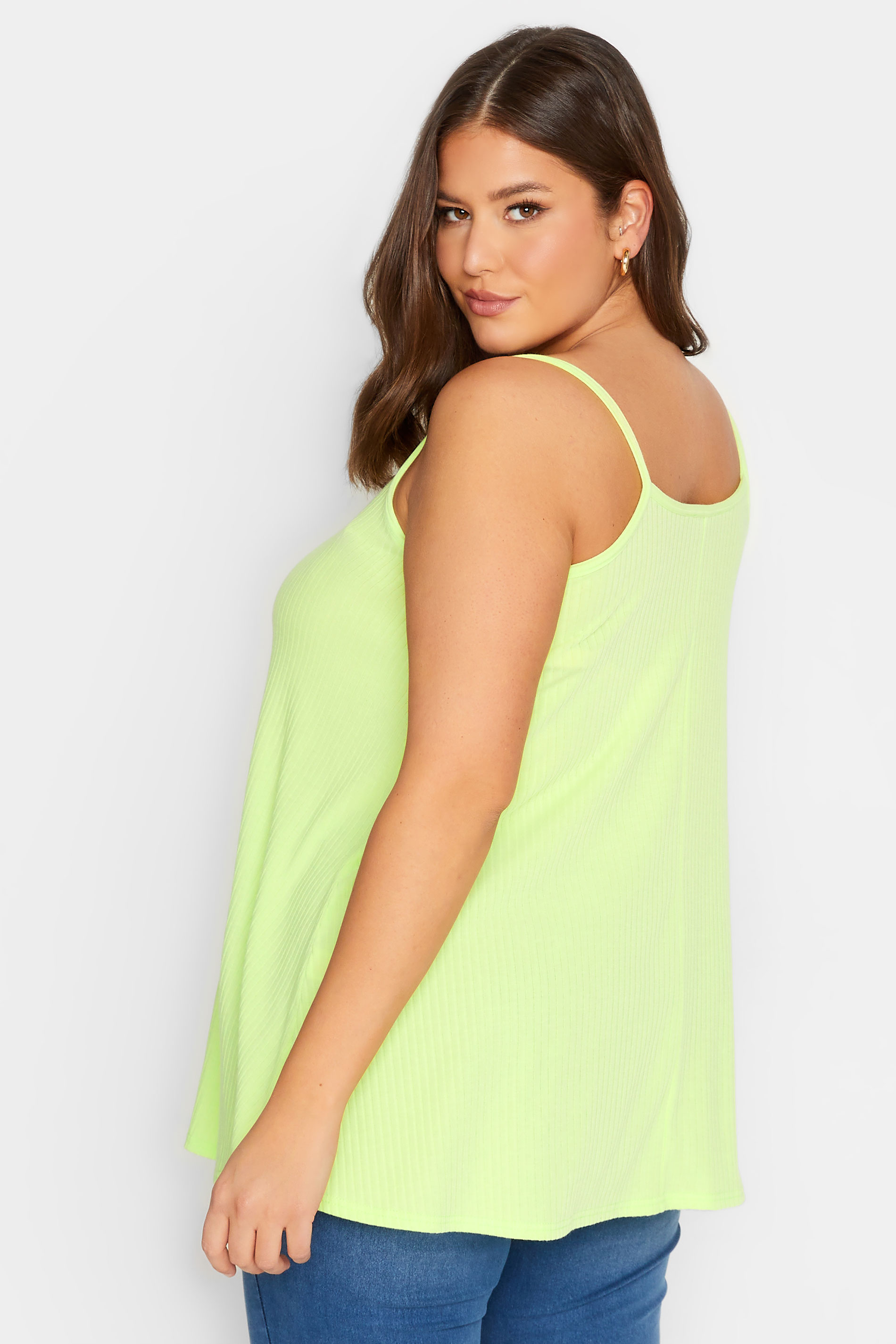 YOURS Curve Plus Size Lime Green Ribbed Swing Cami Vest Top | Yours Clothing  3