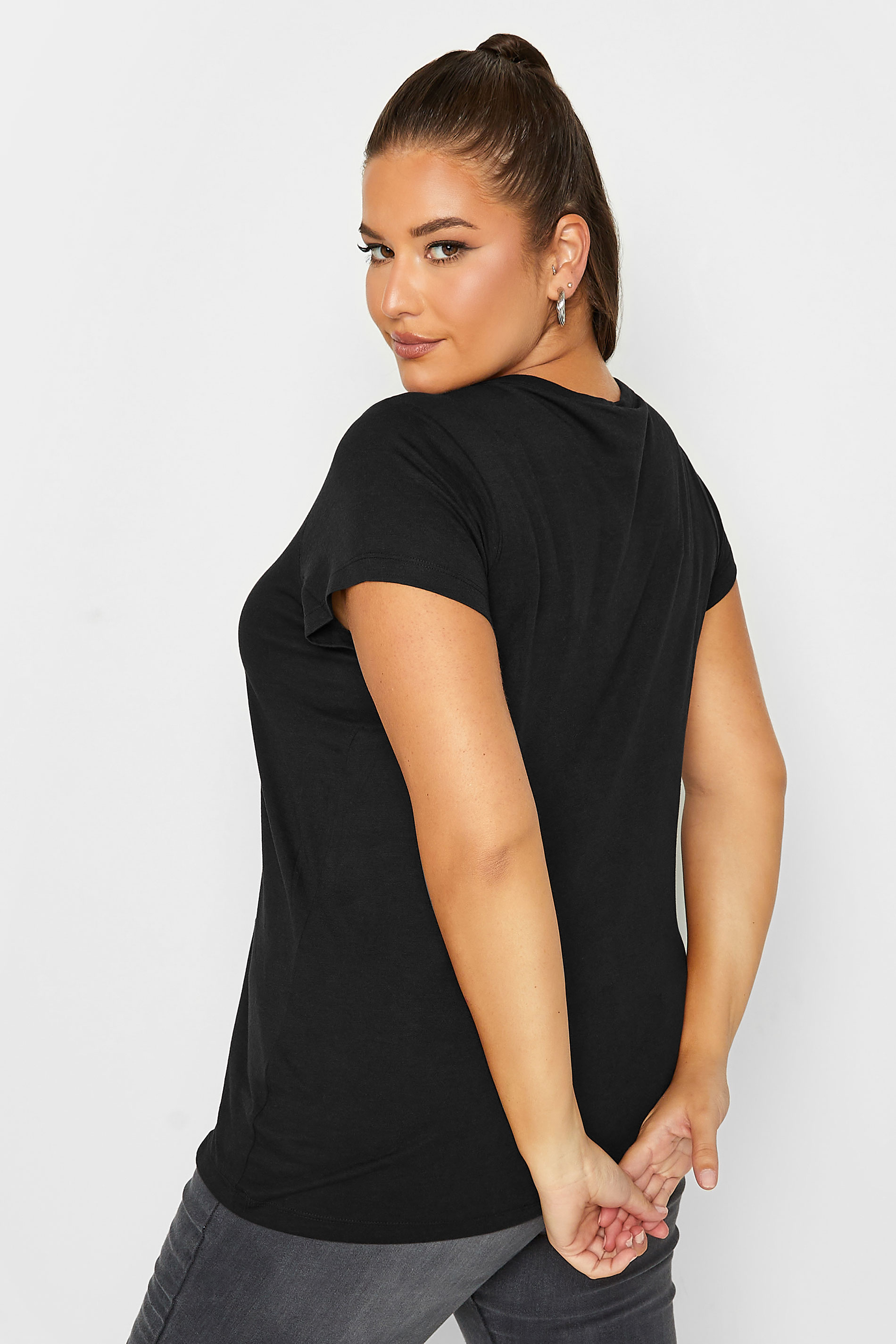 Plus Size Black Basic T-Shirt | Yours Clothing 3