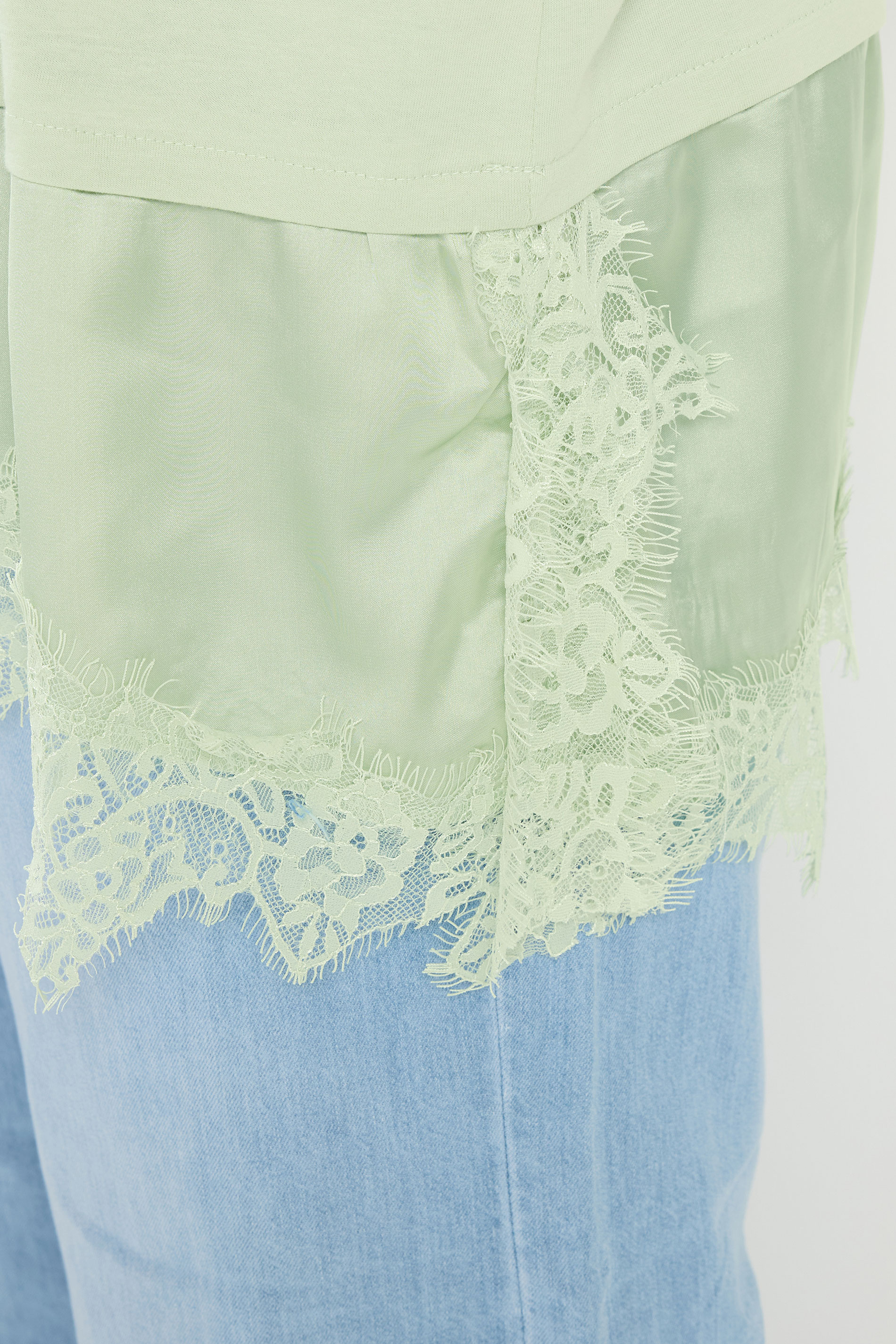YOURS Plus Size Green Satin Lace Trim T-Shirt | Yours Clothing 4